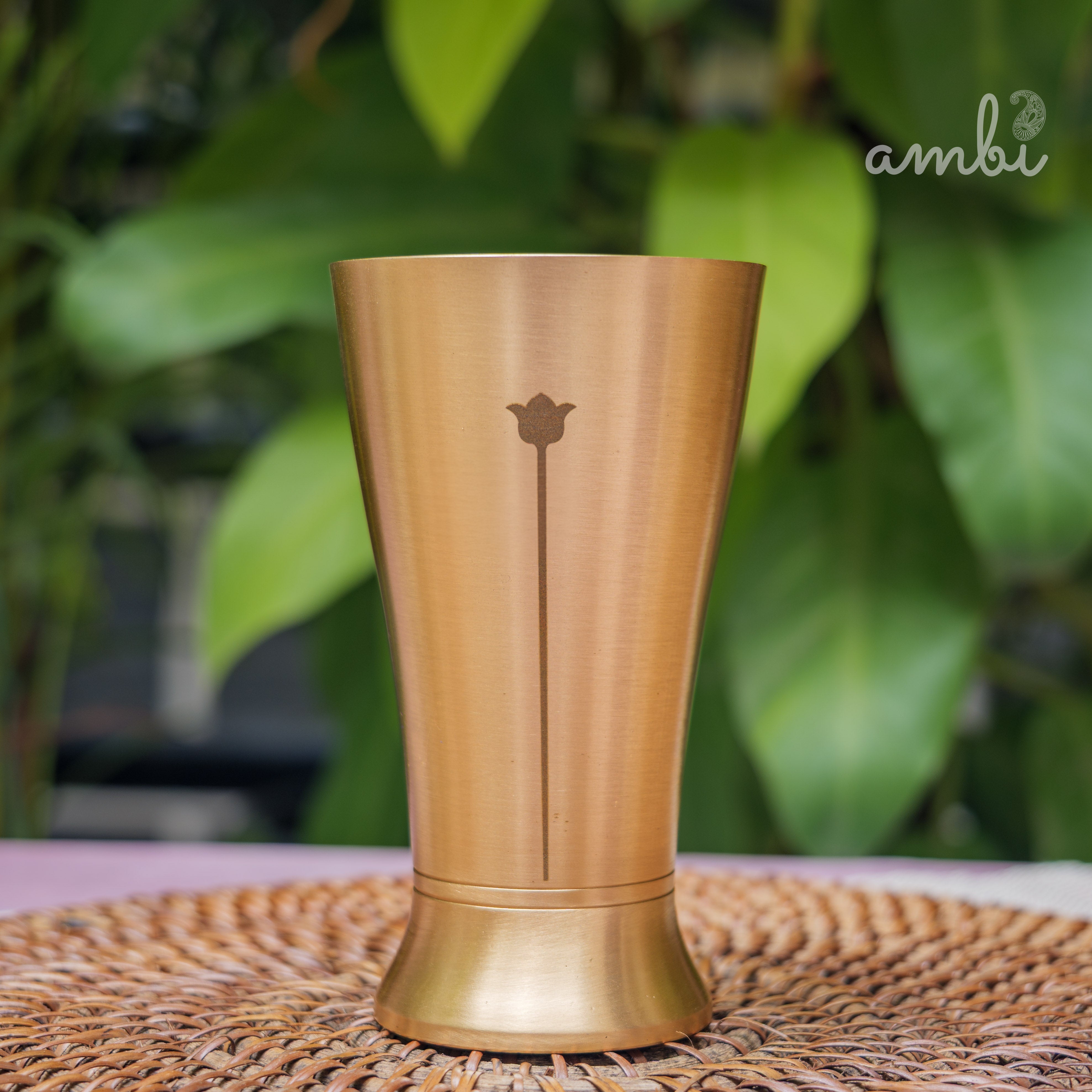 Ambi Royal Kansa Etched Tulip Glass 275 ML – 100% Lead-Free Bronze Drinking Glass