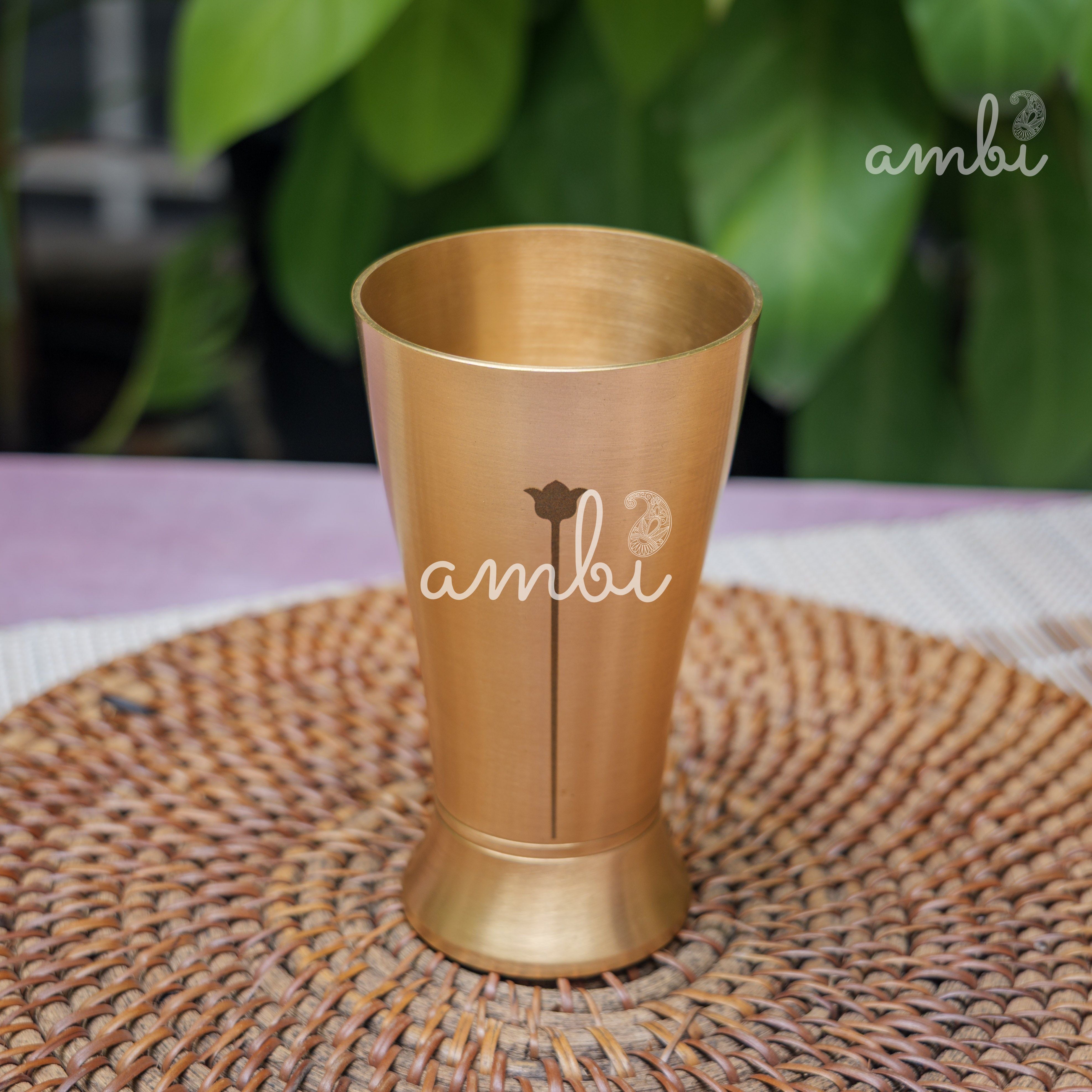 Ambi Gift Set of 2 Lead Free 100% Pure Kansa Glass with Etching - Rising Lotus