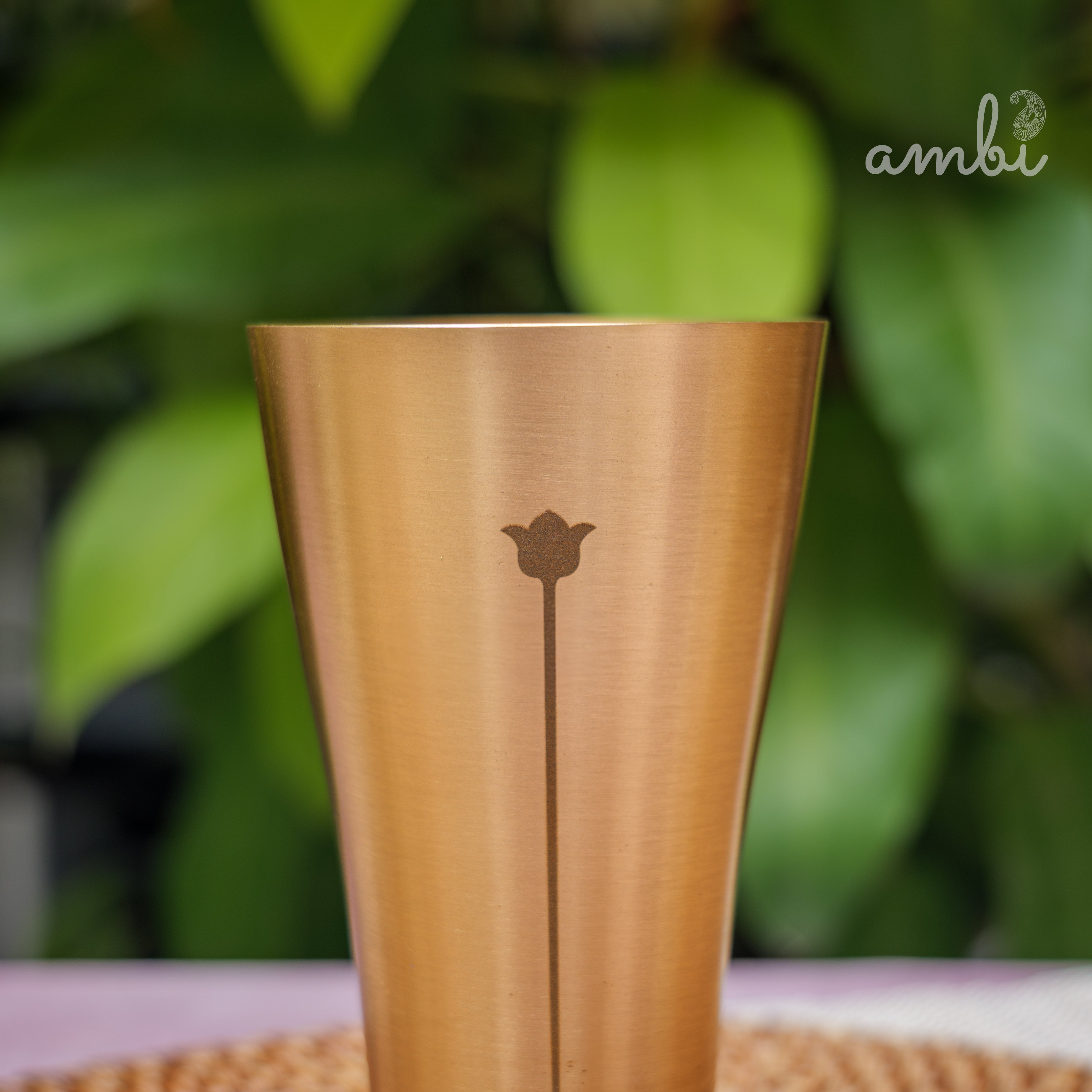 Ambi Gift Set of 2 Lead Free 100% Pure Kansa Glass with Etching - Rising Lotus