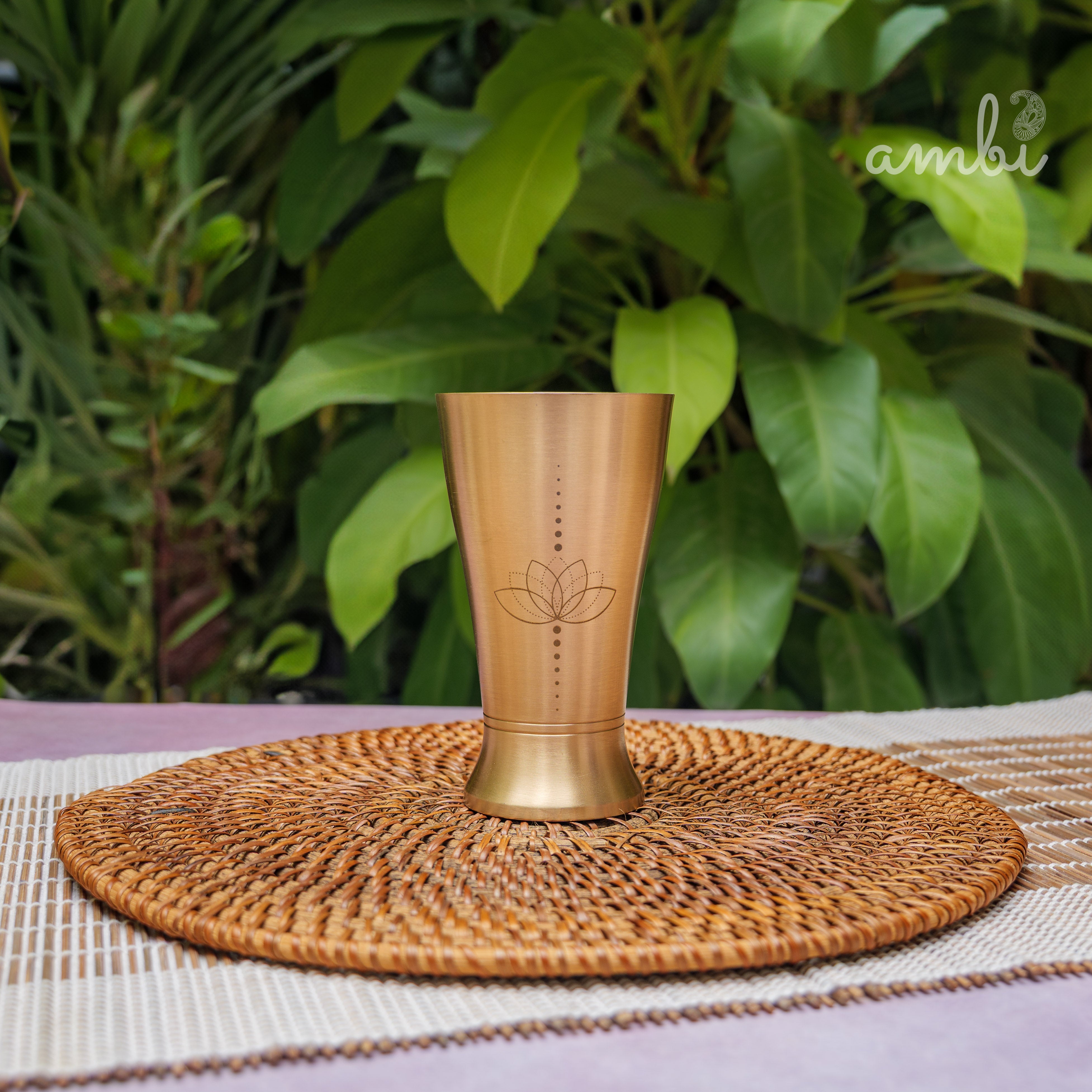 AMBI Royal 100% Pure Lead Free Kansa Glass Etched (Lotus) - 275 ML