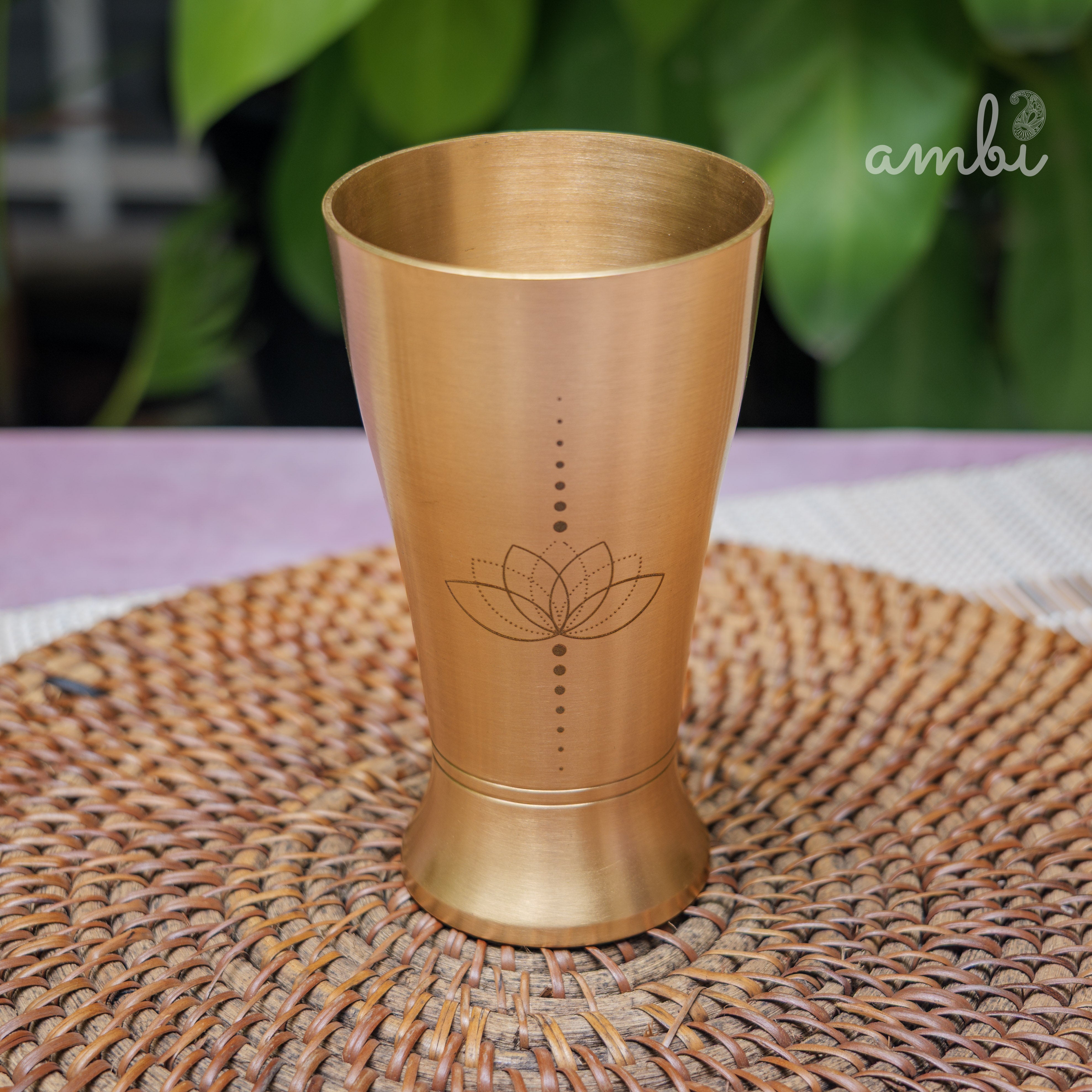 AMBI Royal 100% Pure Lead Free Kansa Glass Etched (Lotus) - 275 ML