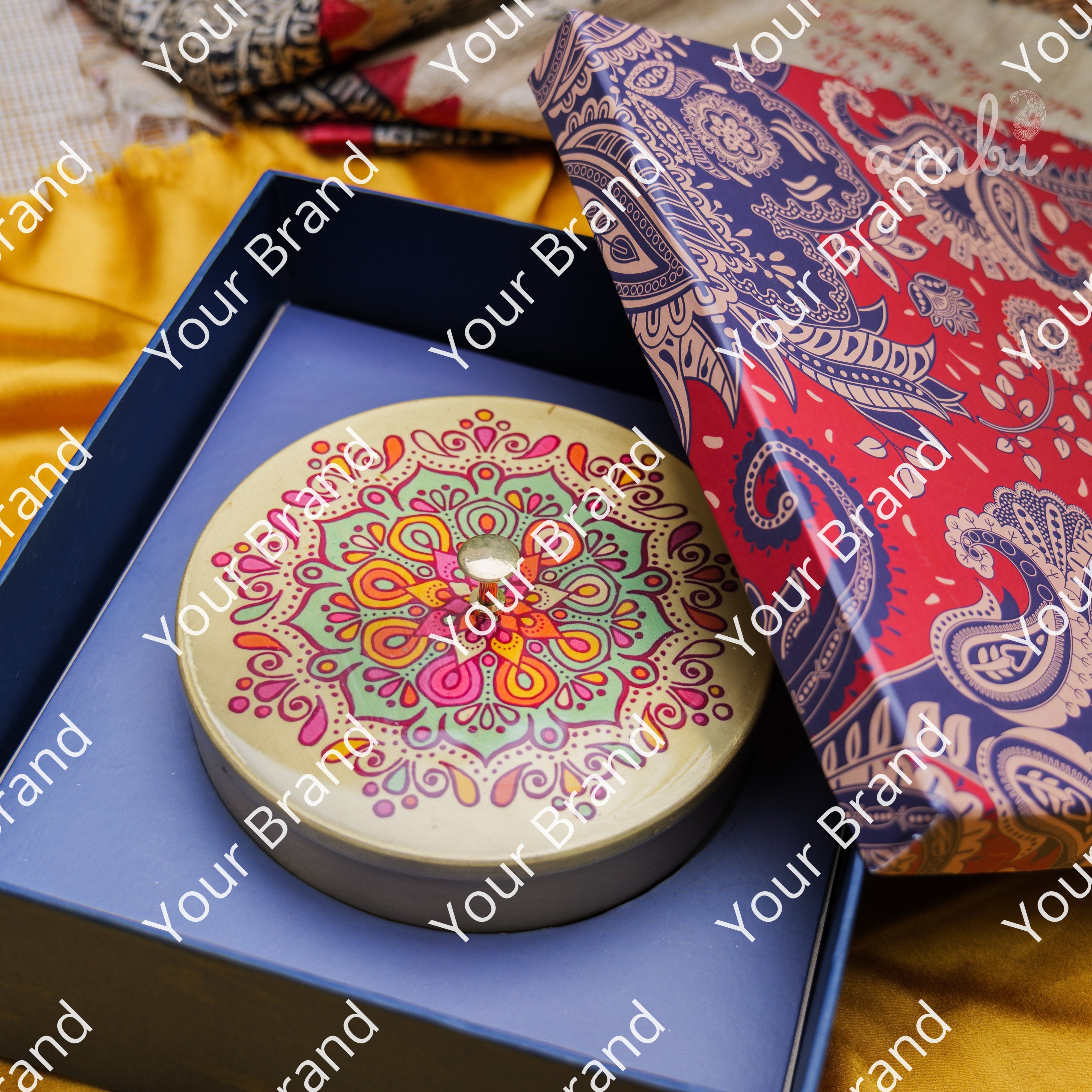 Ambi Gift of Sweetness : 1 Pure Brass Floral Hand-Painted Finish Box - 6.5 Inch