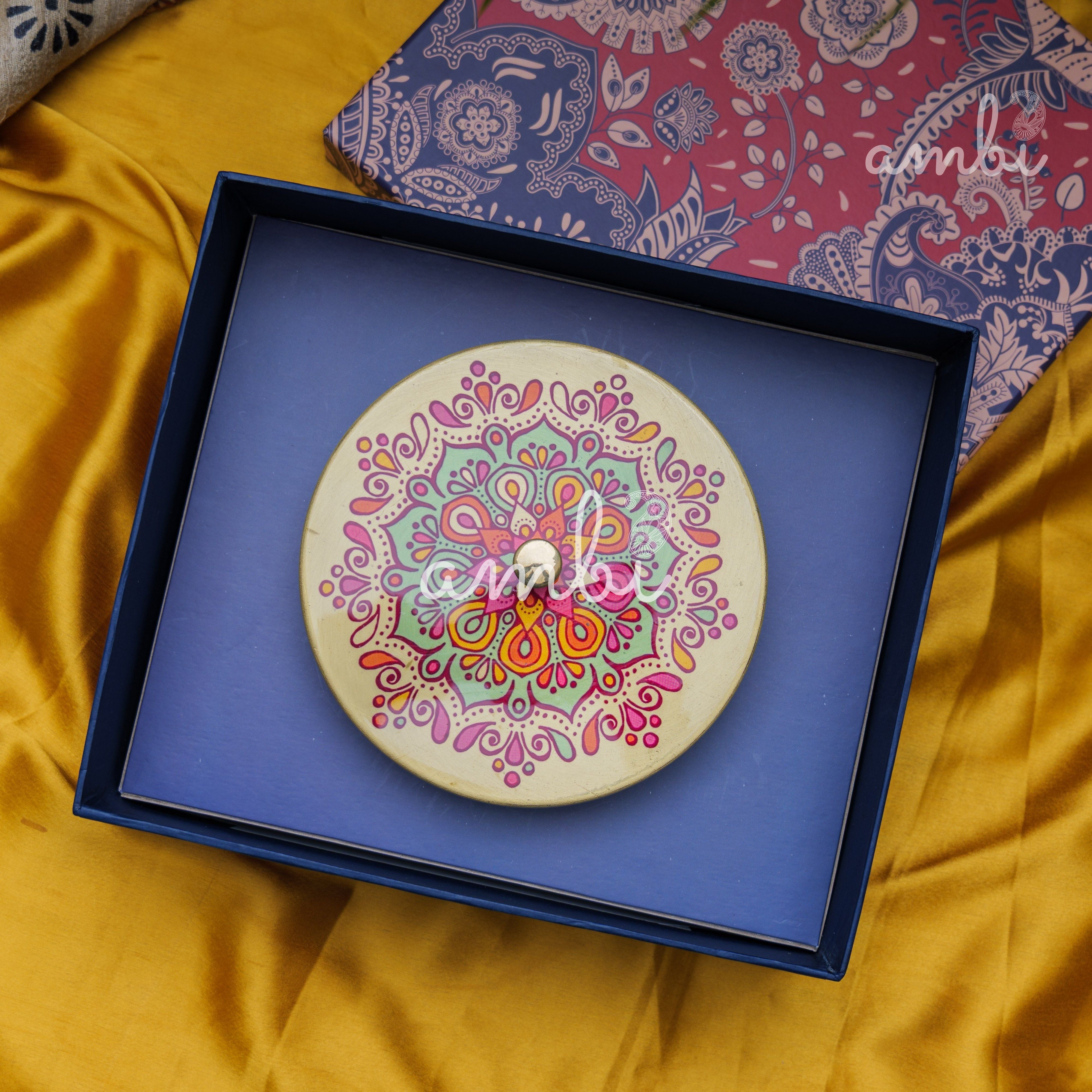 Ambi Gift of Sweetness : 1 Pure Brass Floral Hand-Painted Finish Box - 6.5 Inch