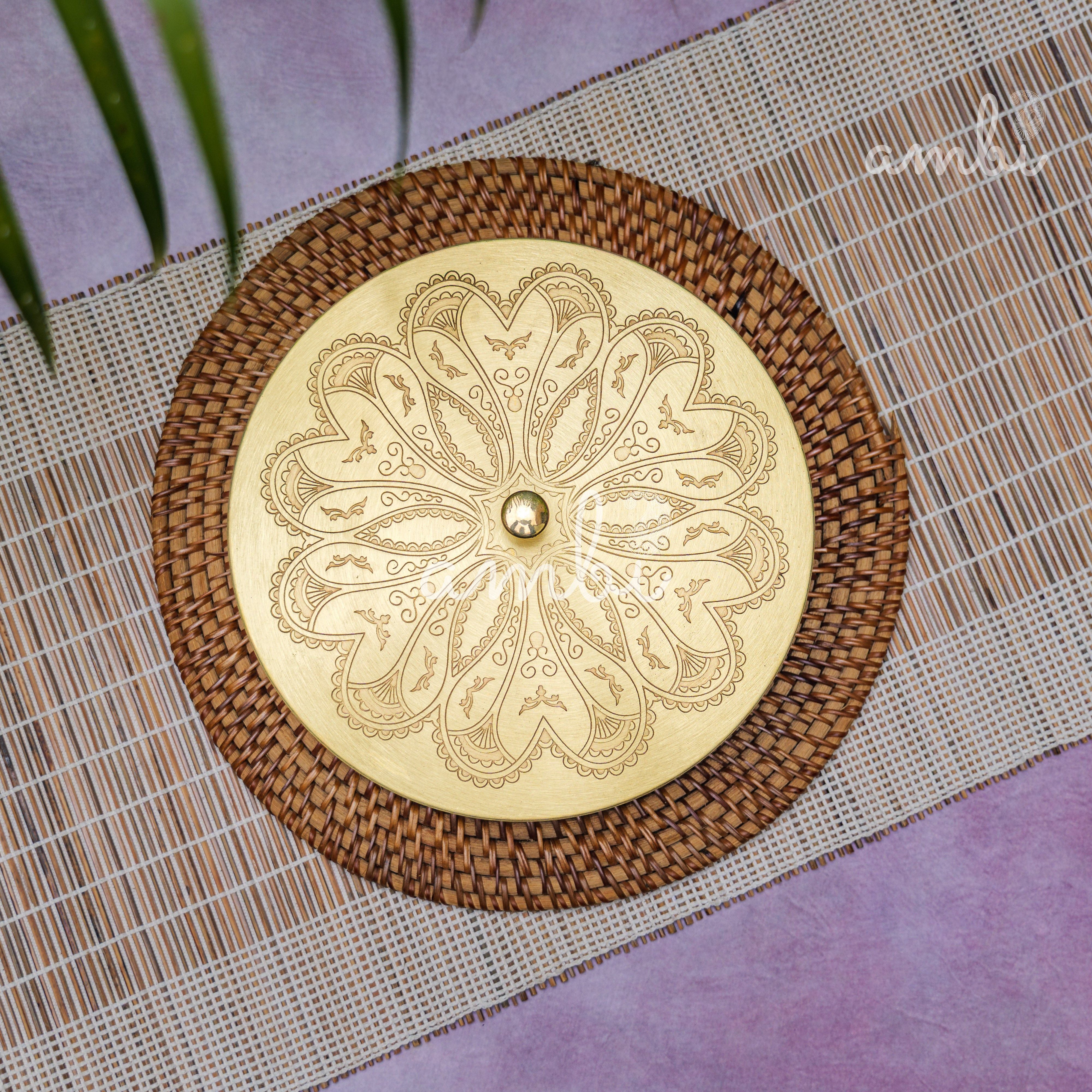 Ambi Pure Brass Finely Etched Spice Chest Masala Daani - Heavy Make