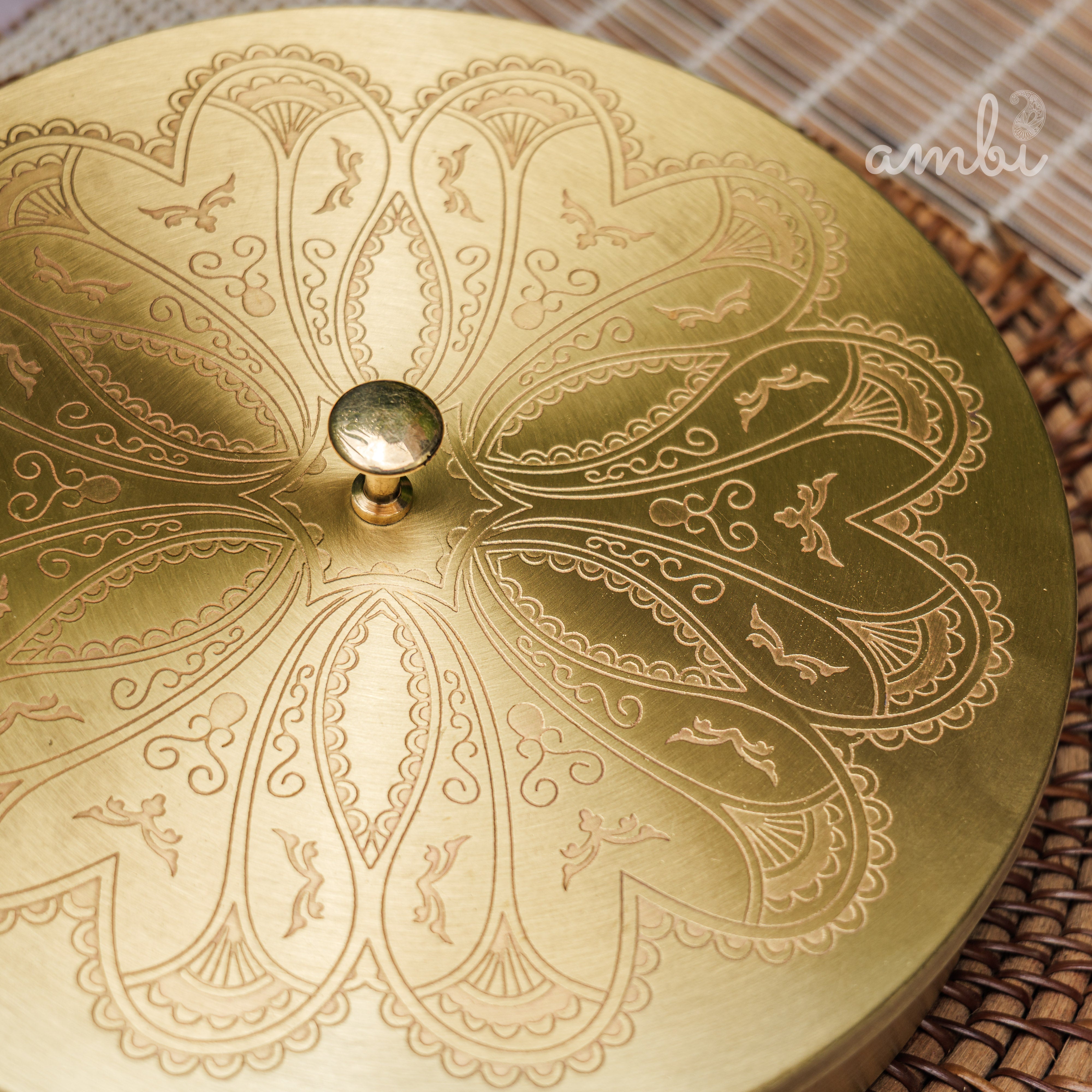 Ambi Pure Brass Finely Etched Spice Chest Masala Daani - Heavy Make