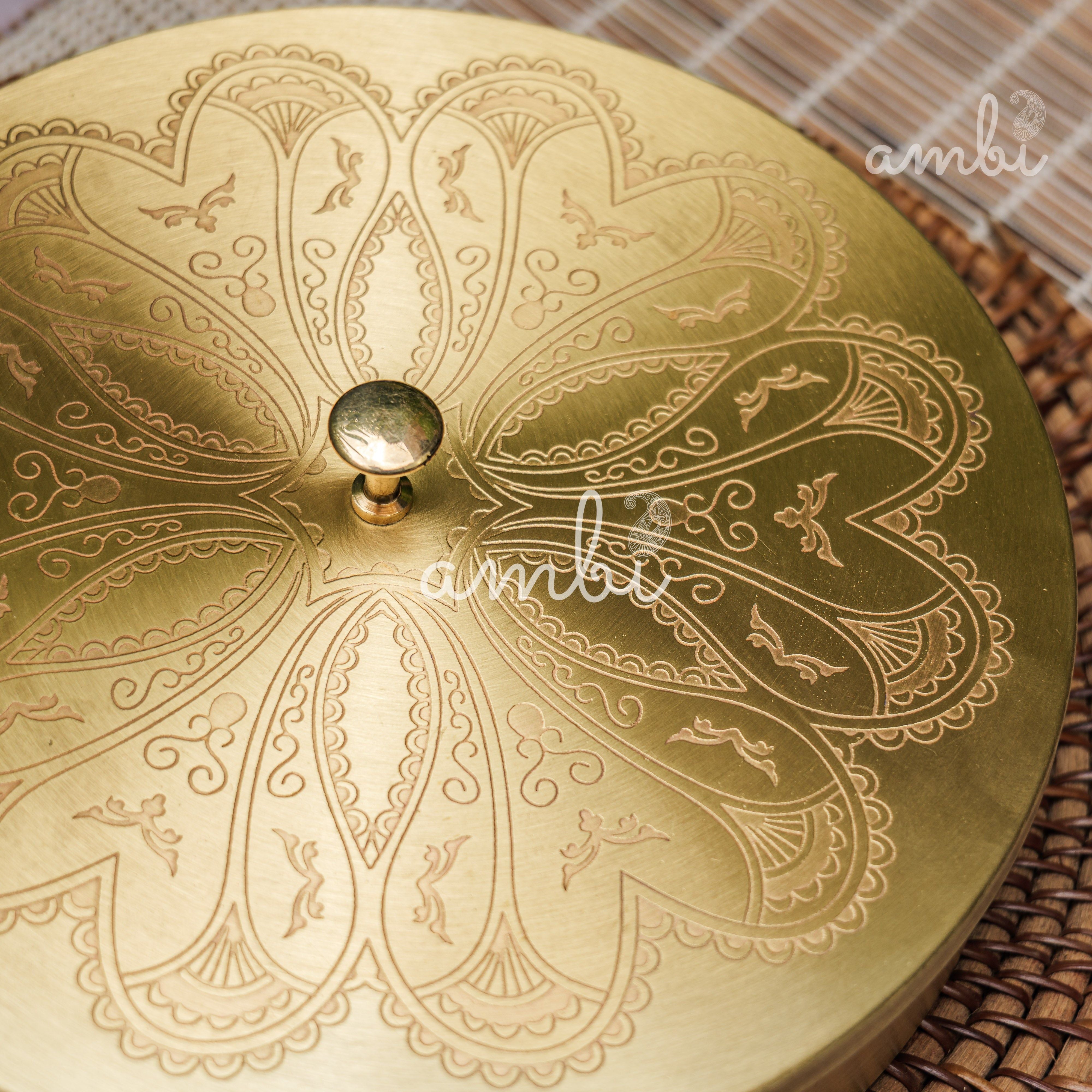Ambi Pure Brass Finely Etched Spice Chest Masala Daani - Heavy Make