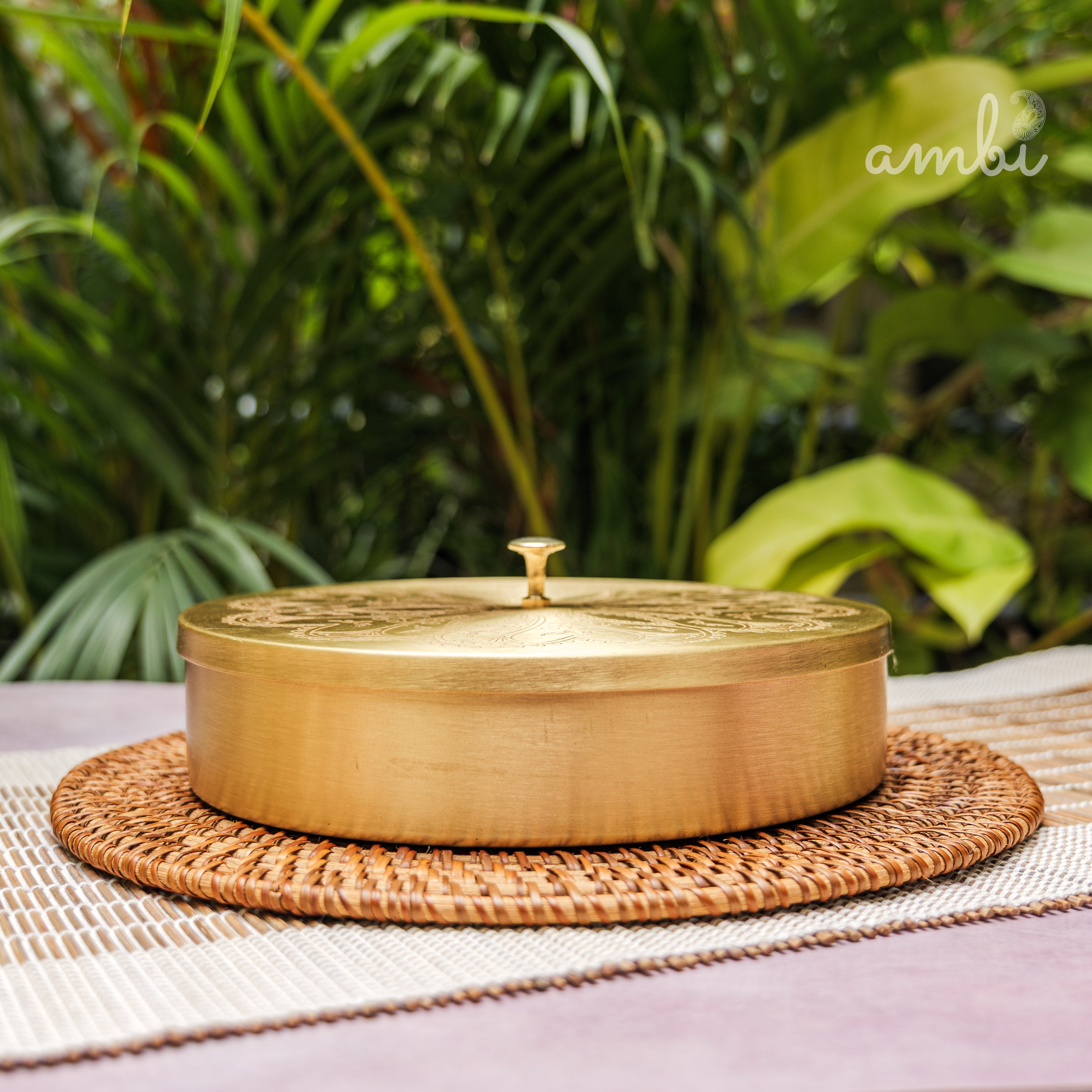 Ambi Pure Brass Finely Etched Spice Chest Masala Daani - Heavy Make