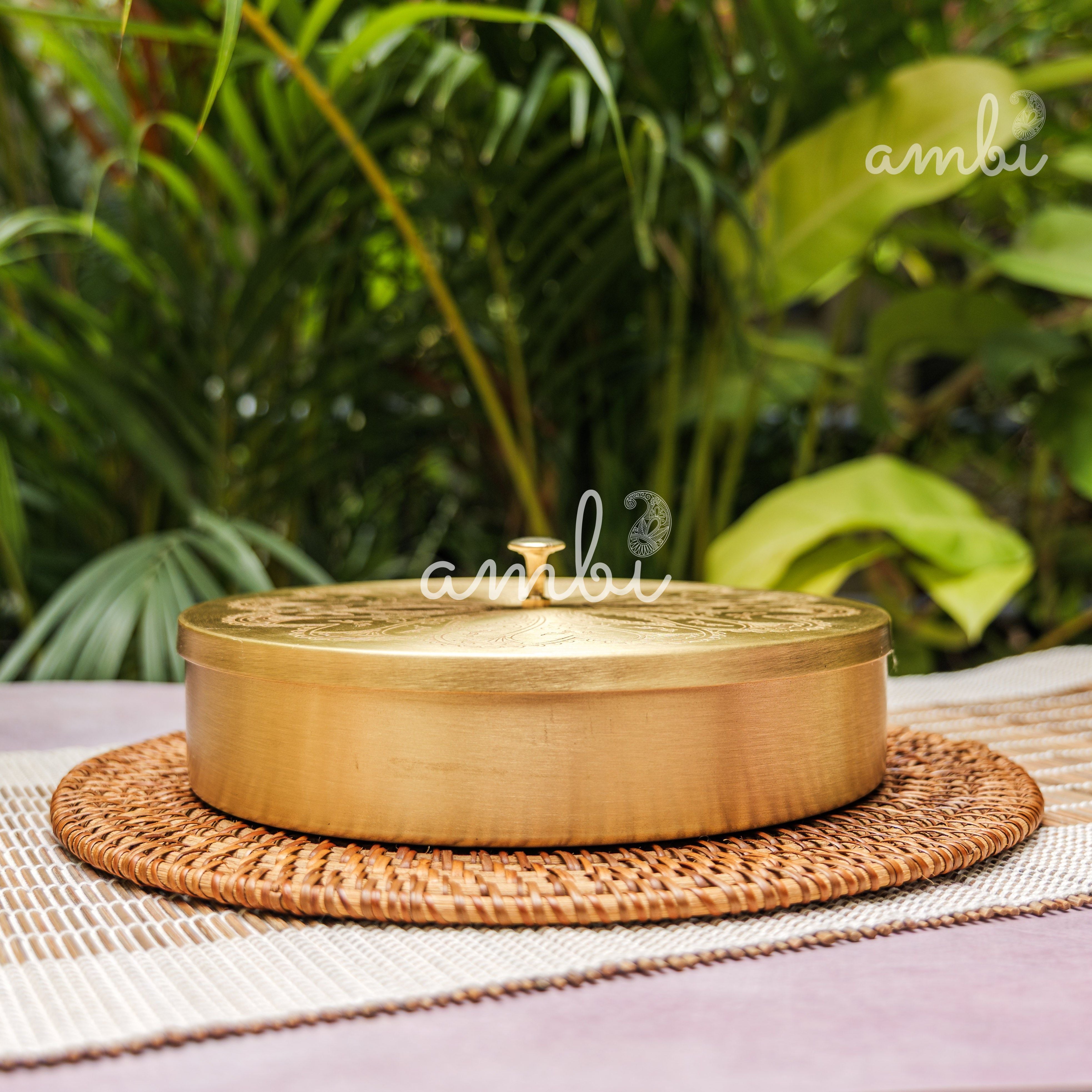 Ambi Pure Brass Finely Etched Spice Chest Masala Daani - Heavy Make