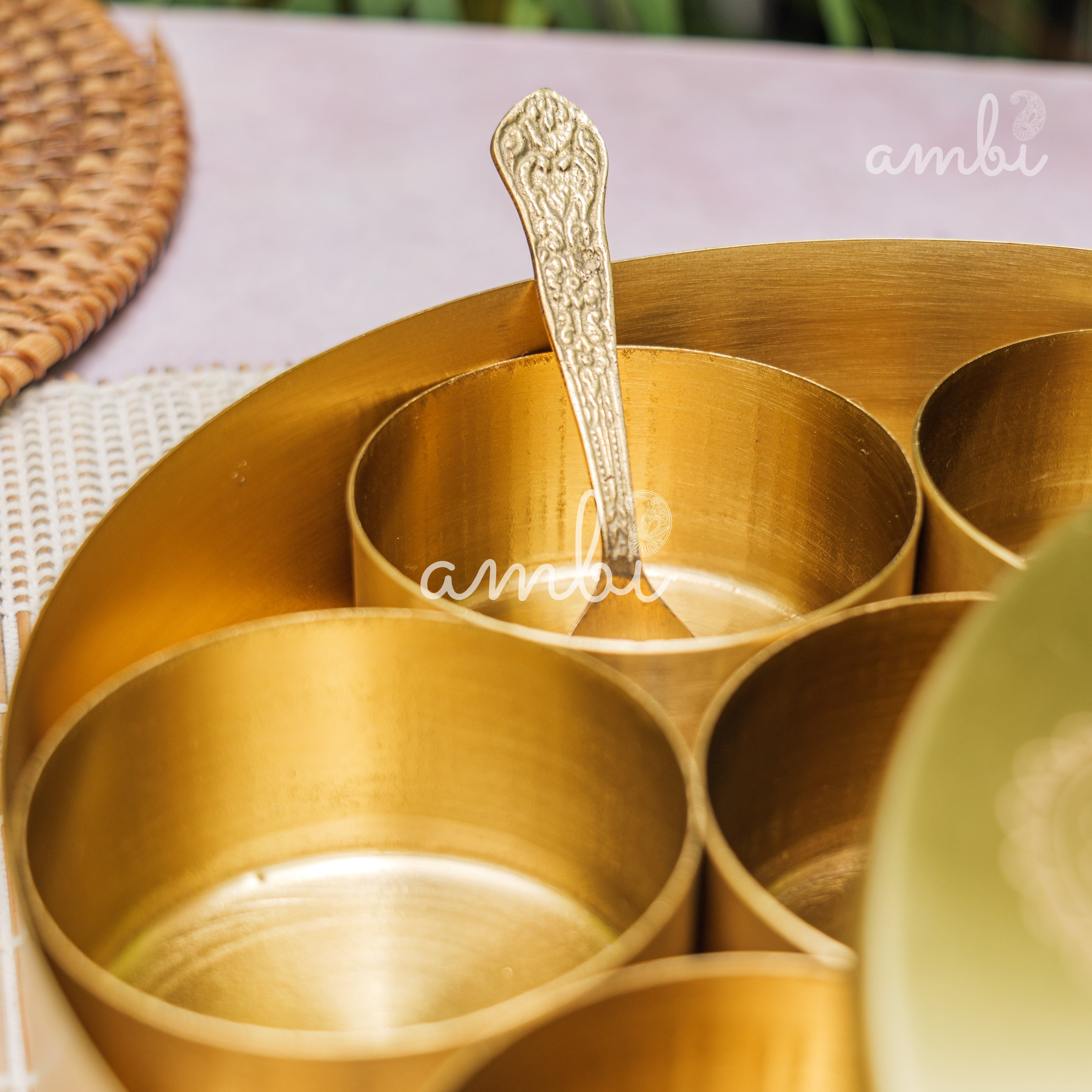 Ambi Pure Brass Finely Etched Spice Chest Masala Daani - Heavy Make