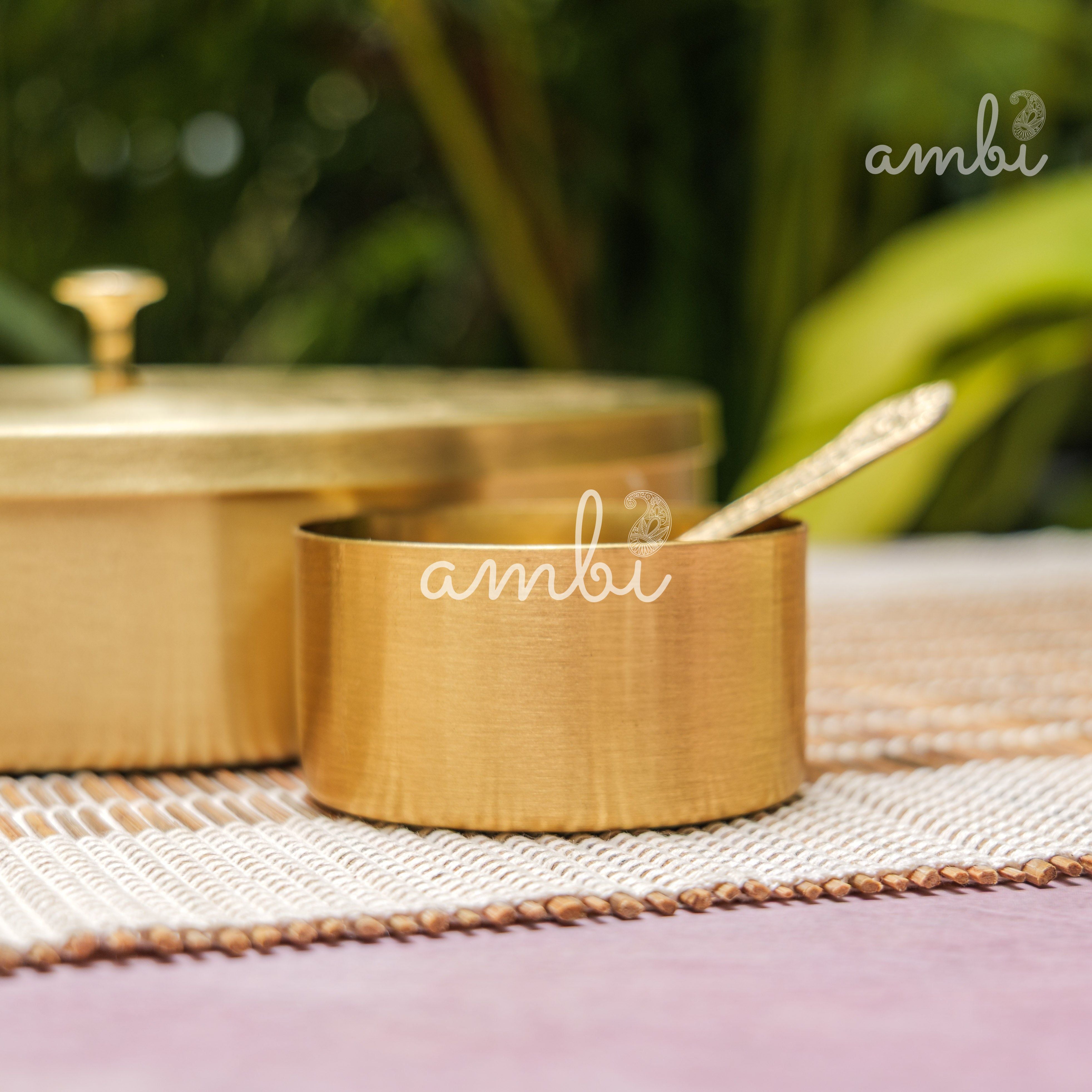 Ambi Pure Brass Finely Etched Spice Chest Masala Daani - Heavy Make