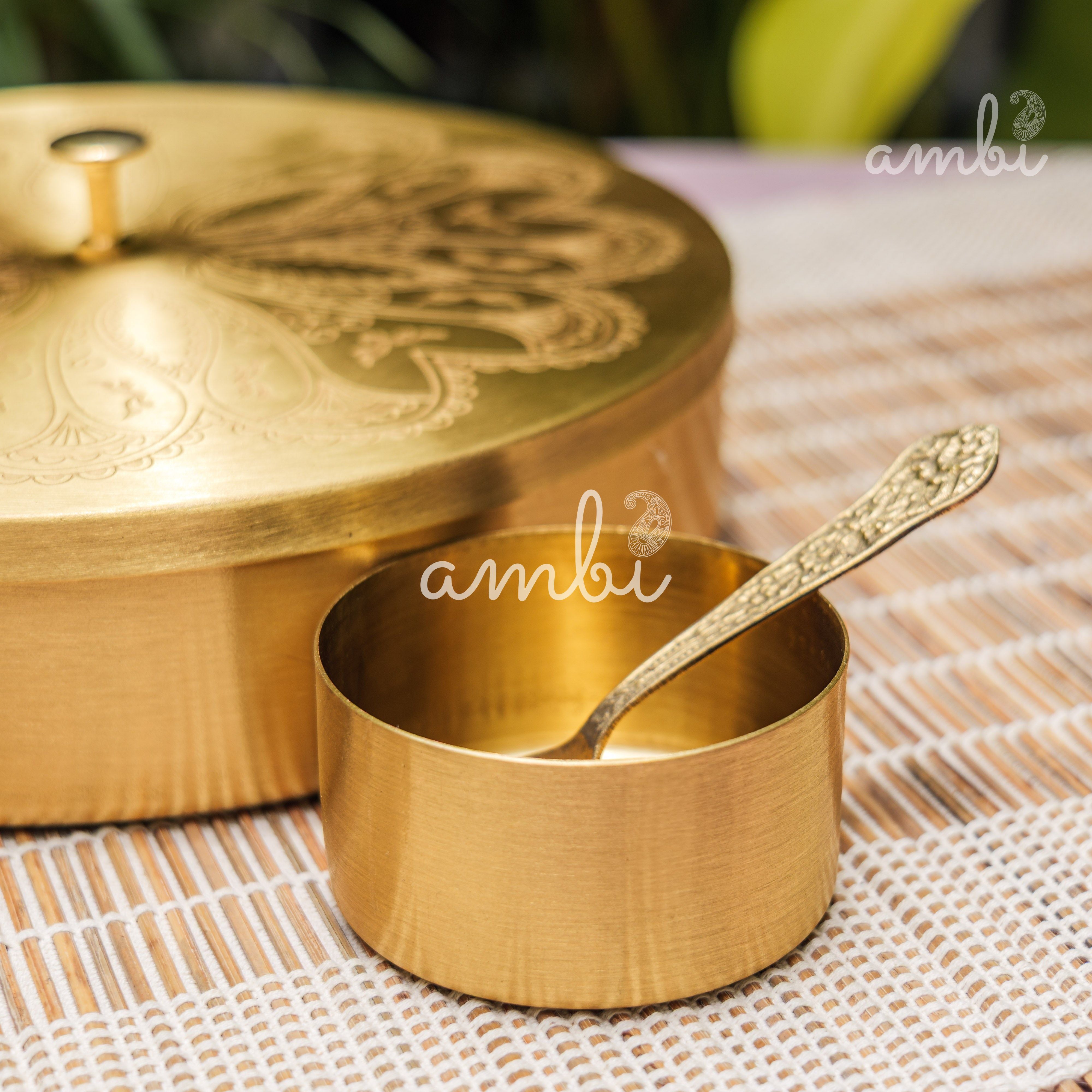 Ambi Pure Brass Finely Etched Spice Chest Masala Daani - Heavy Make