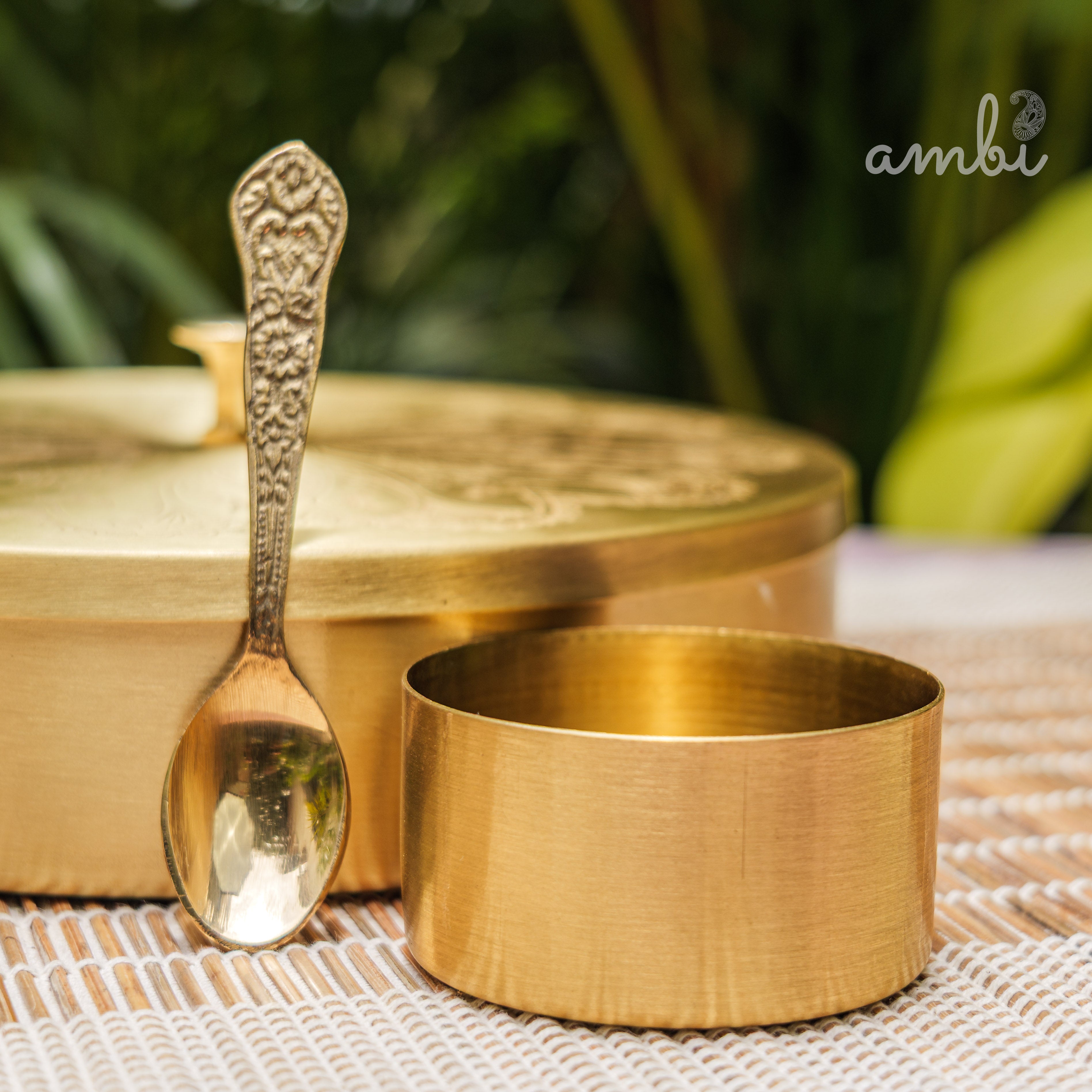 Ambi Pure Brass Finely Etched Spice Chest Masala Daani - Heavy Make