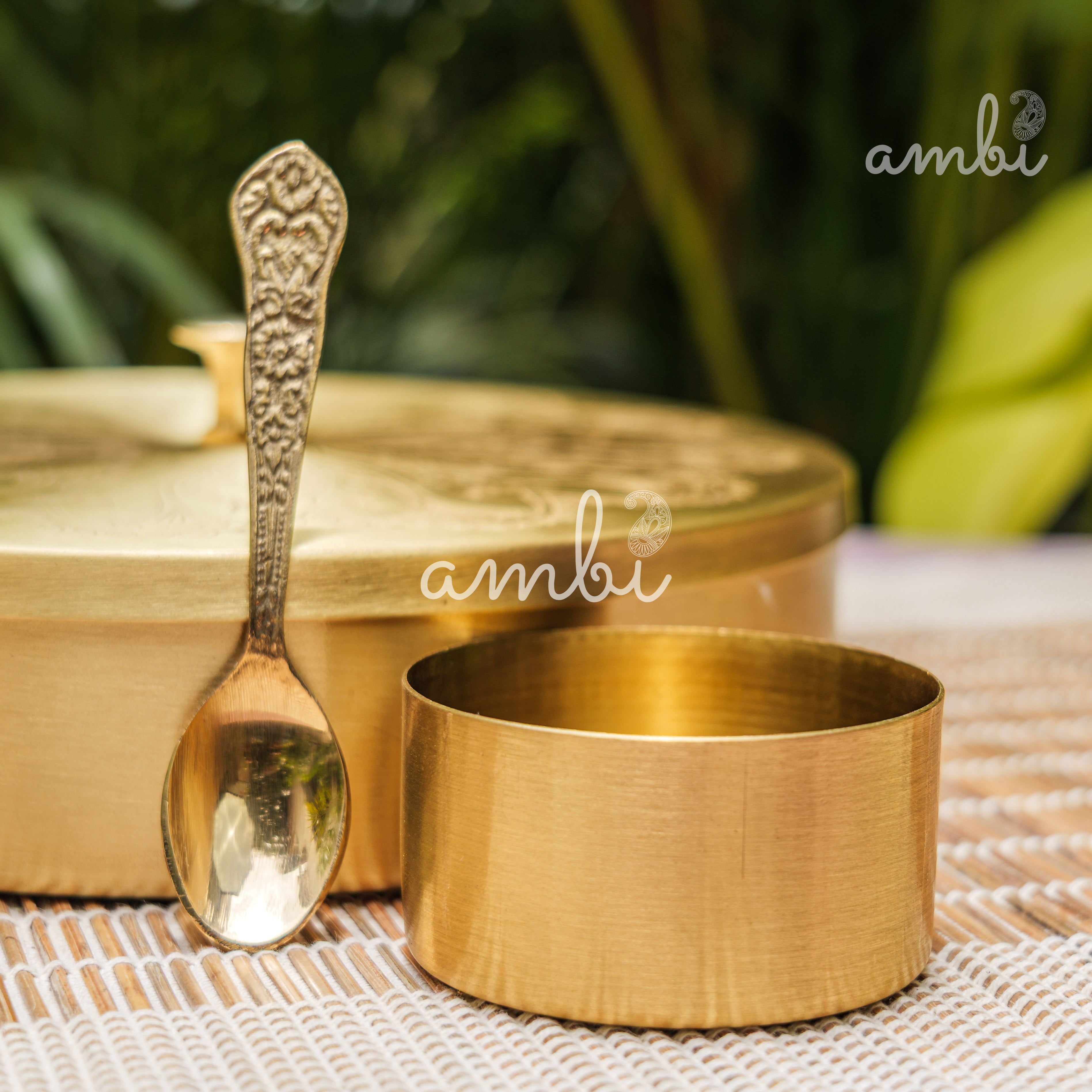 Ambi Pure Brass Finely Etched Spice Chest Masala Daani - Heavy Make