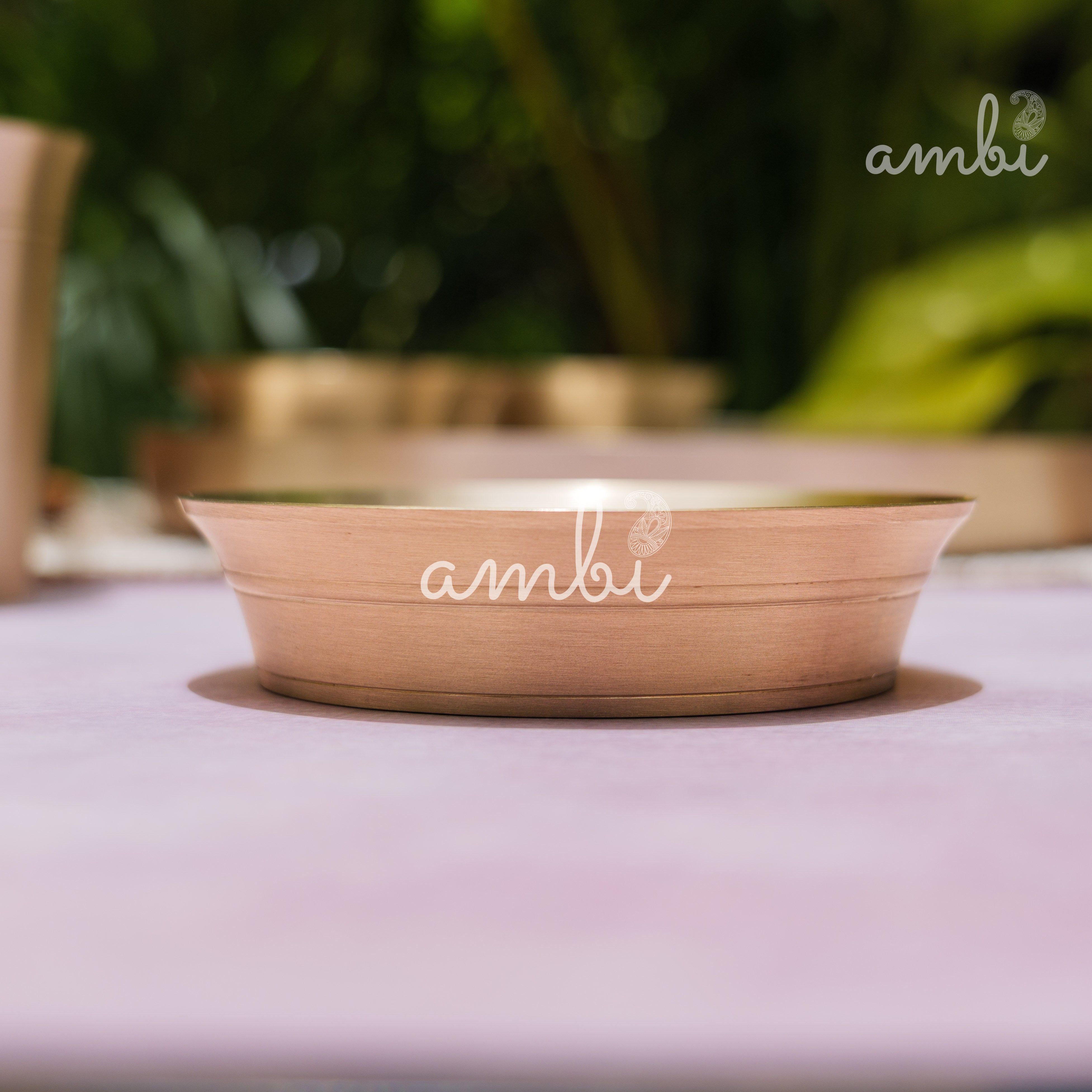 Ambi Pure 100% Lead Free Kansa Ethnic 'Fluid Grace' Thali Set of 6 Pieces - Heavy Make, Stackable Space-Saving Design