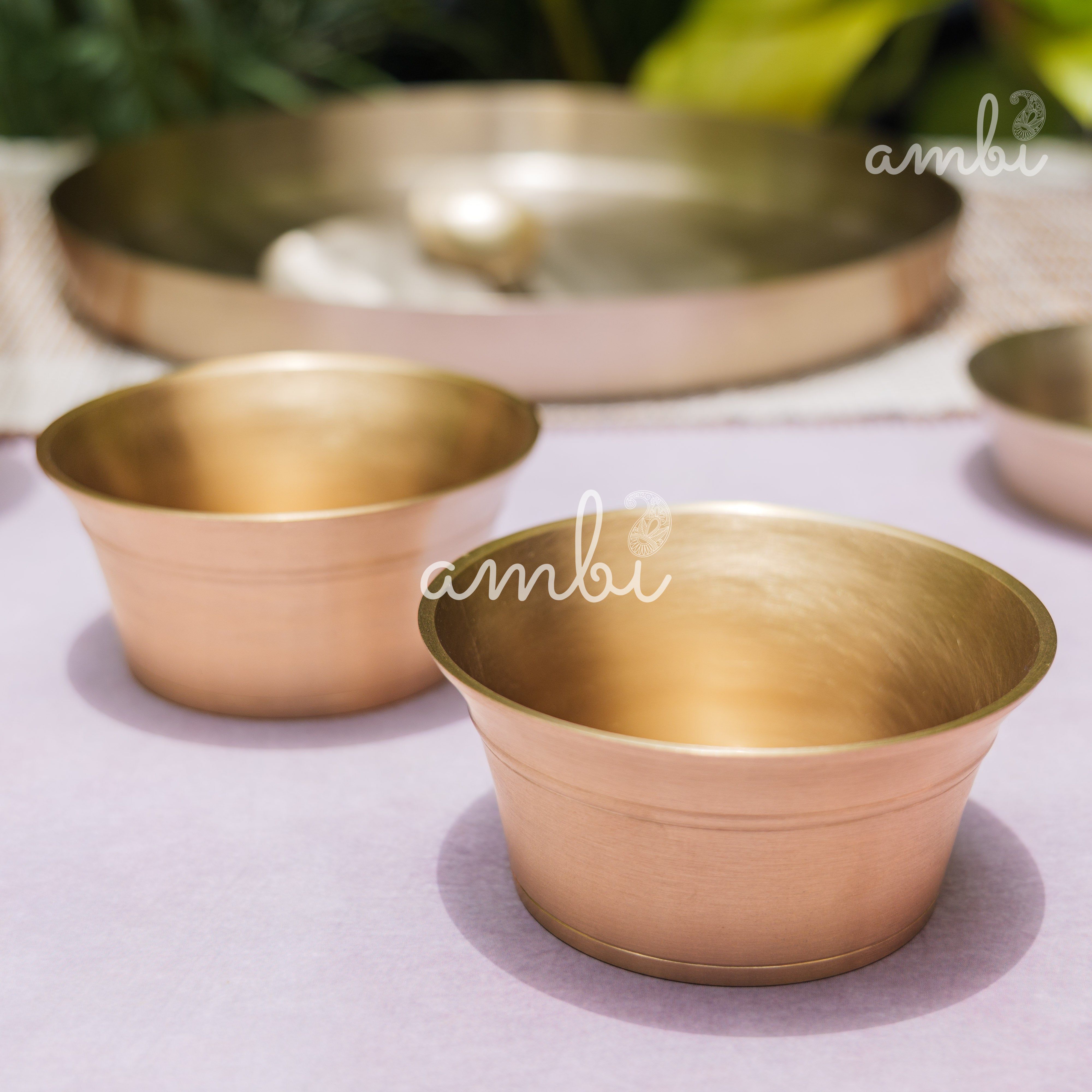 Ambi Pure 100% Lead Free Kansa Ethnic 'Fluid Grace' Thali Set of 6 Pieces - Heavy Make, Stackable Space-Saving Design