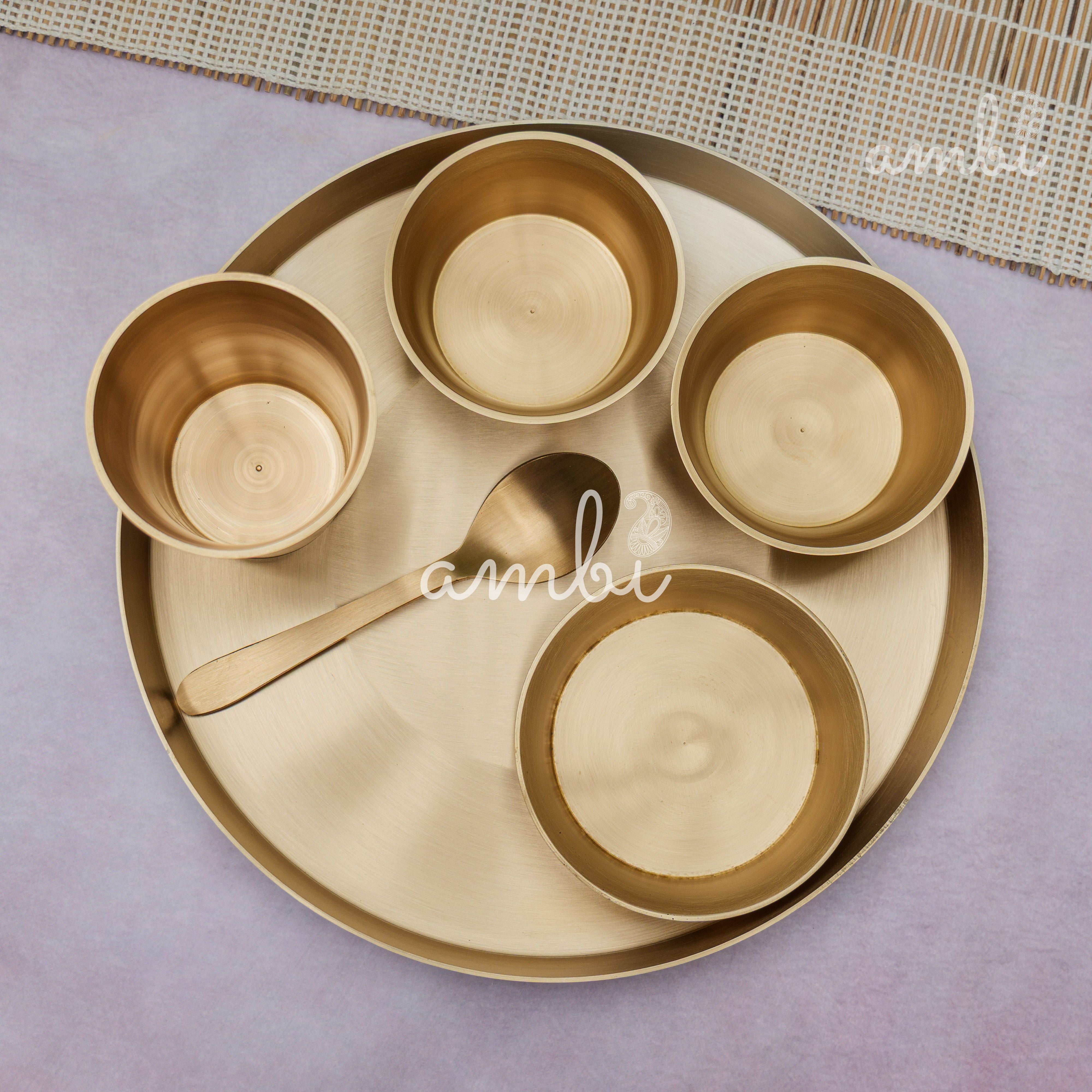 Ambi Pure 100% Lead Free Kansa Ethnic 'Fluid Grace' Thali Set of 6 Pieces - Heavy Make, Stackable Space-Saving Design