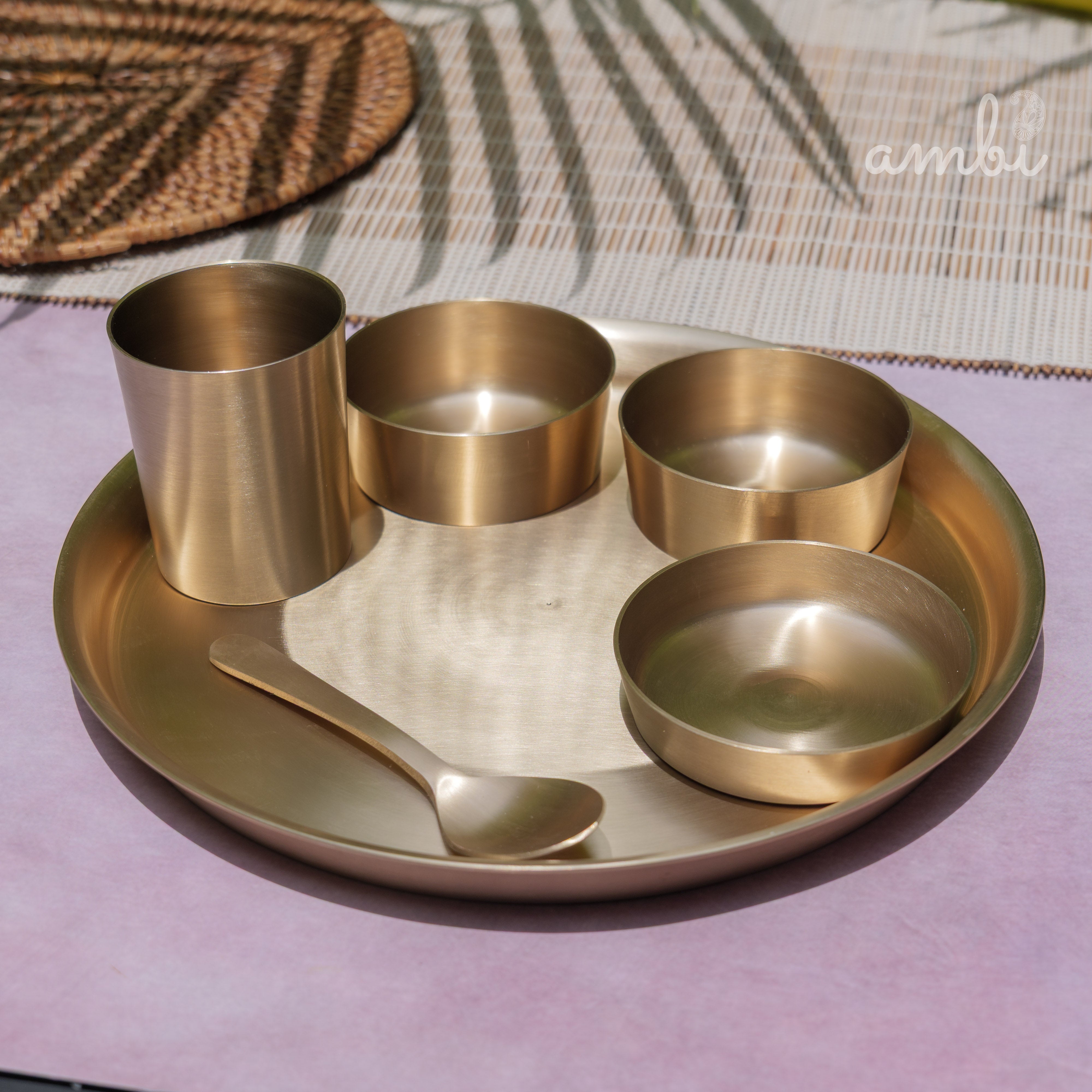 Ambi Pure 100% Lead-Free Kansa 'Ultra Sleek' Thali Set – 6 Pieces - Eating the Ayurvedic Way
