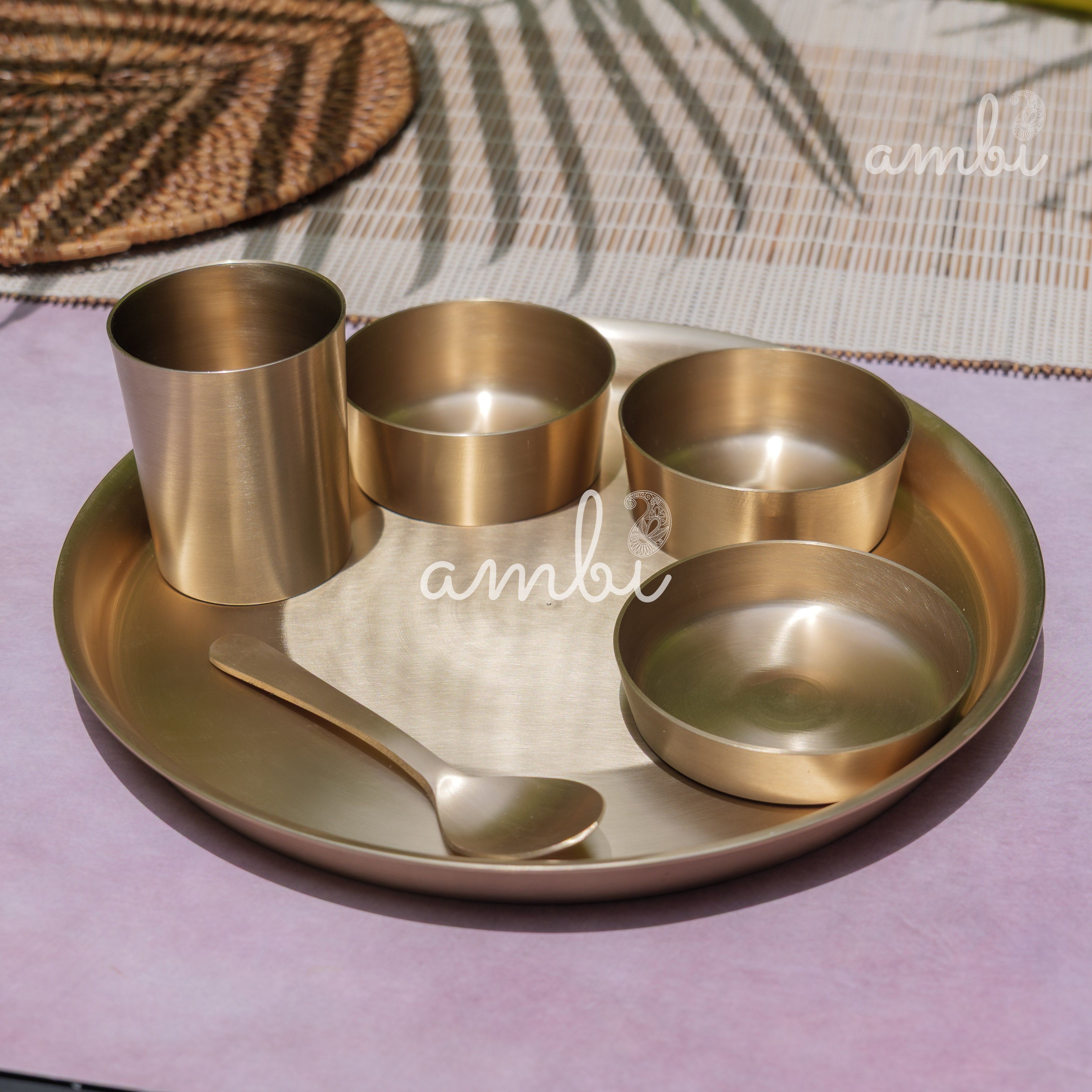 Ambi Pure 100% Lead-Free Kansa 'Ultra Sleek' Thali Set – 6 Pieces - Eating the Ayurvedic Way