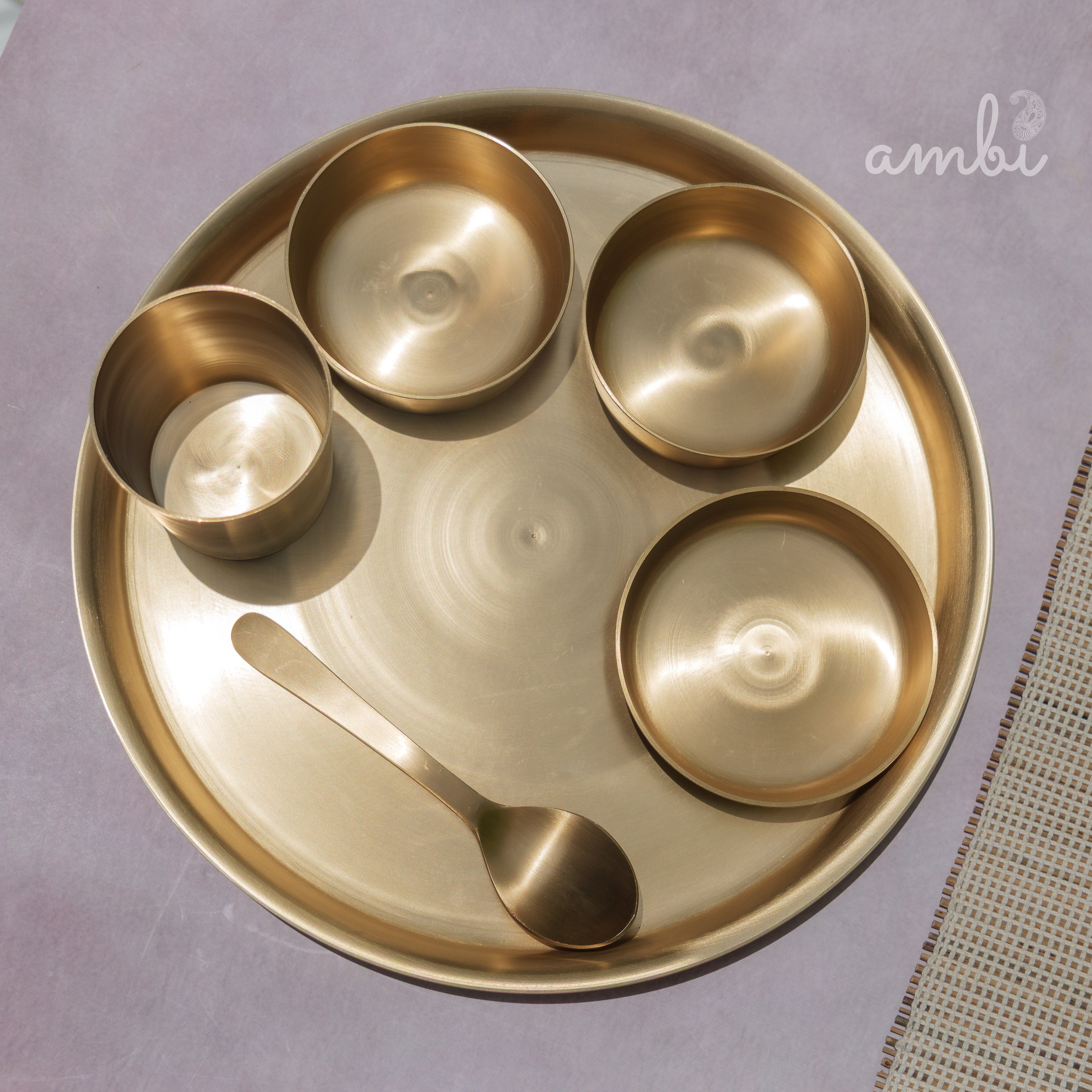 Ambi Pure 100% Lead-Free Kansa 'Ultra Sleek' Thali Set – 6 Pieces - Eating the Ayurvedic Way