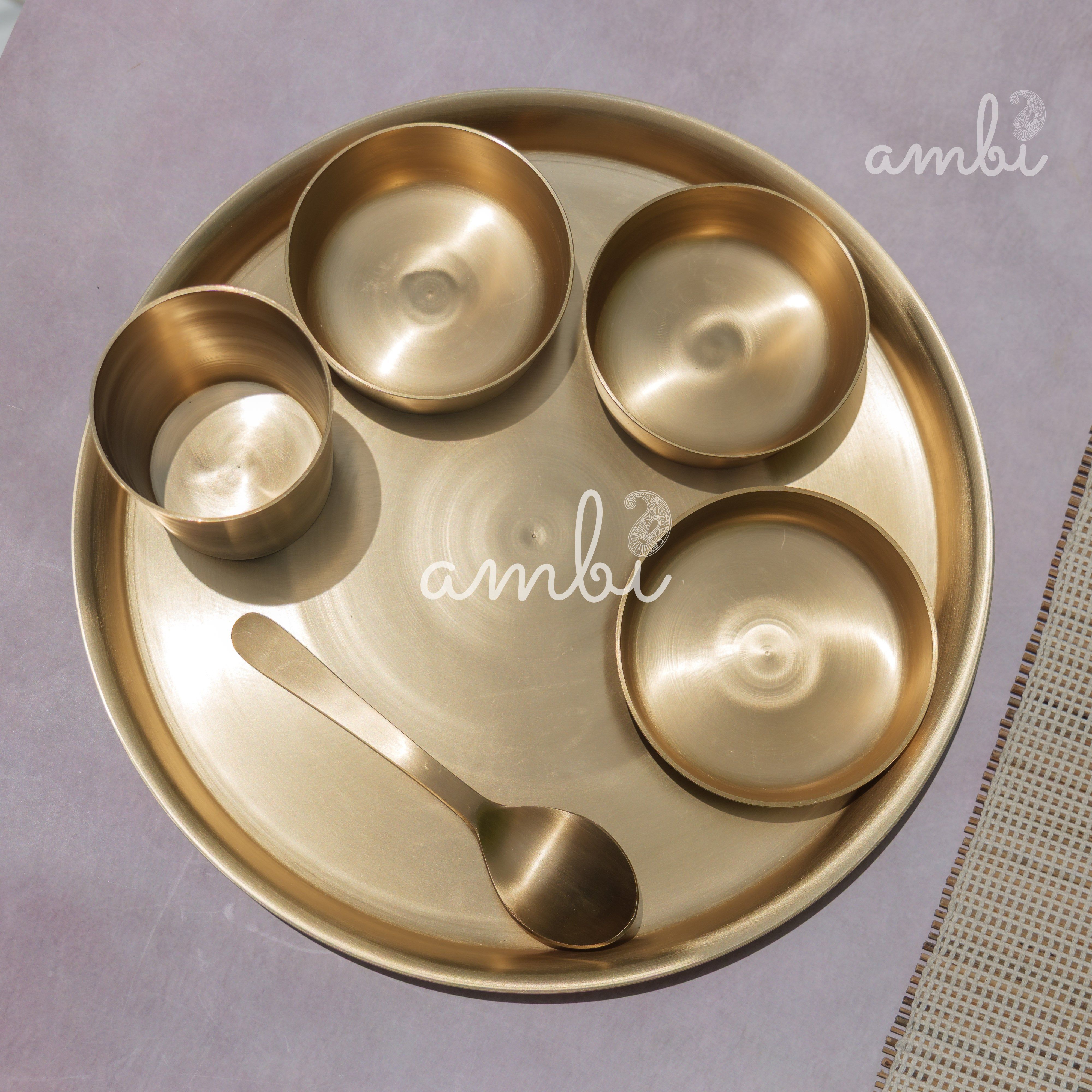 Ambi Pure 100% Lead-Free Kansa 'Ultra Sleek' Thali Set – 6 Pieces - Eating the Ayurvedic Way