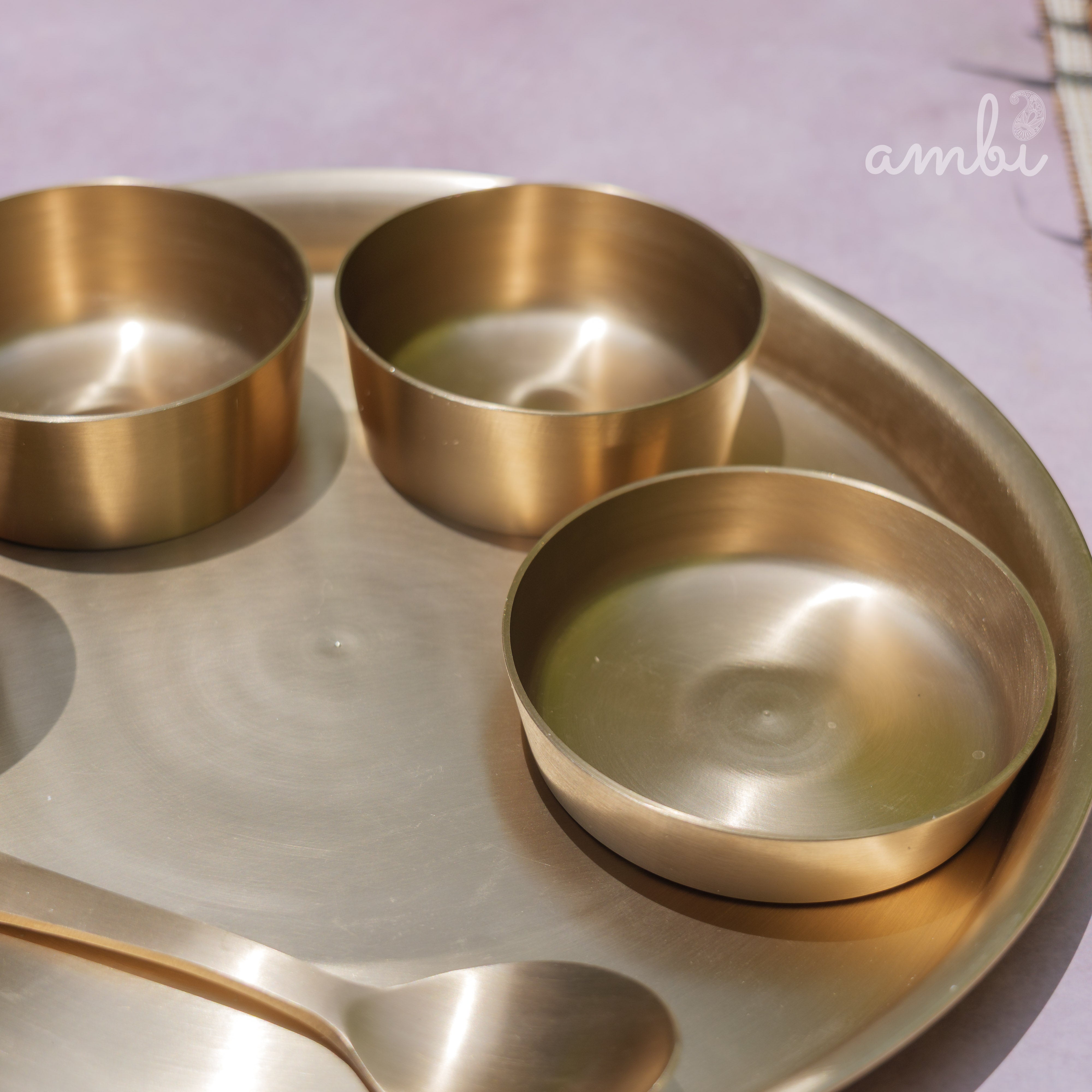 Ambi Pure 100% Lead-Free Kansa 'Ultra Sleek' Thali Set – 6 Pieces - Eating the Ayurvedic Way
