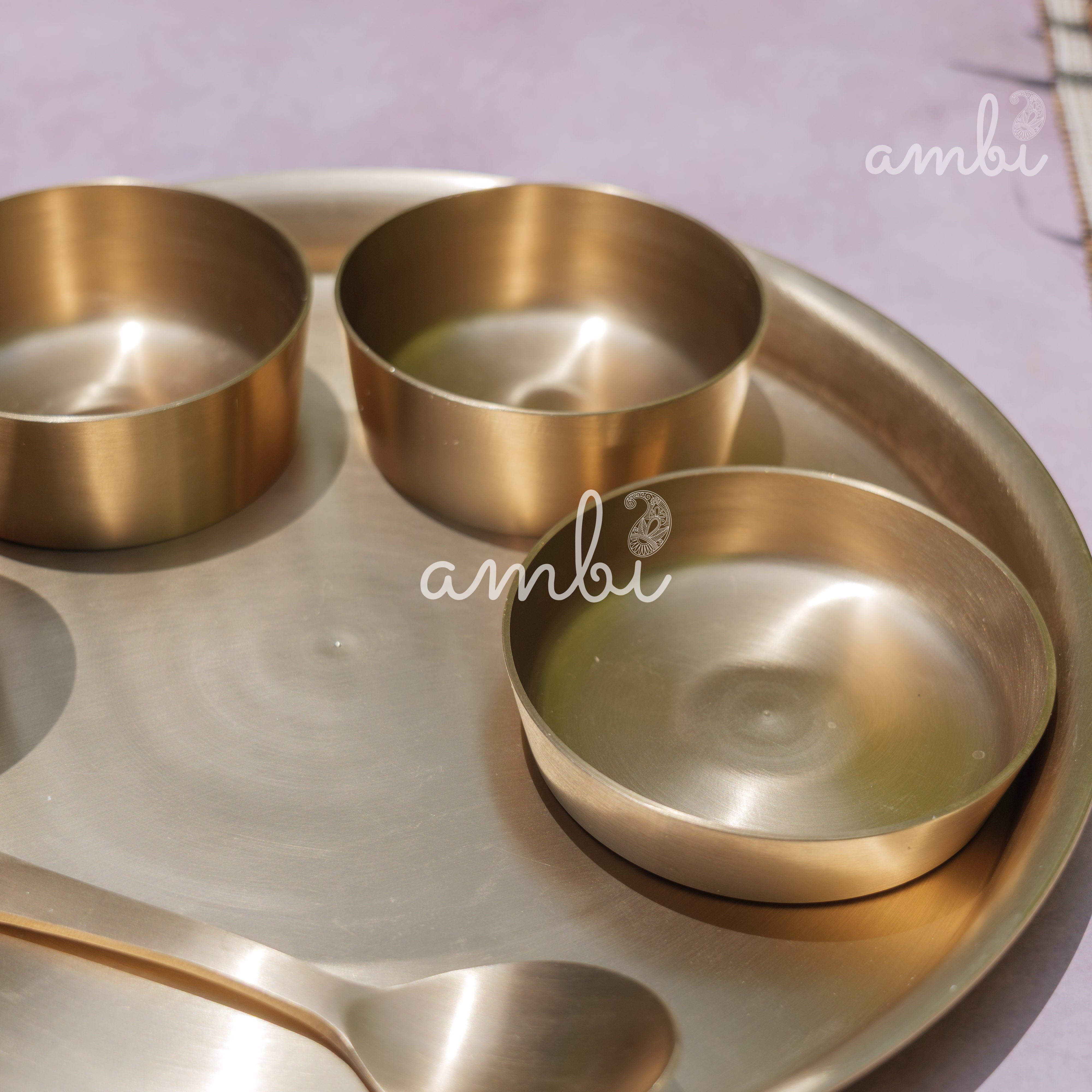 Ambi Pure 100% Lead-Free Kansa 'Ultra Sleek' Thali Set – 6 Pieces - Eating the Ayurvedic Way