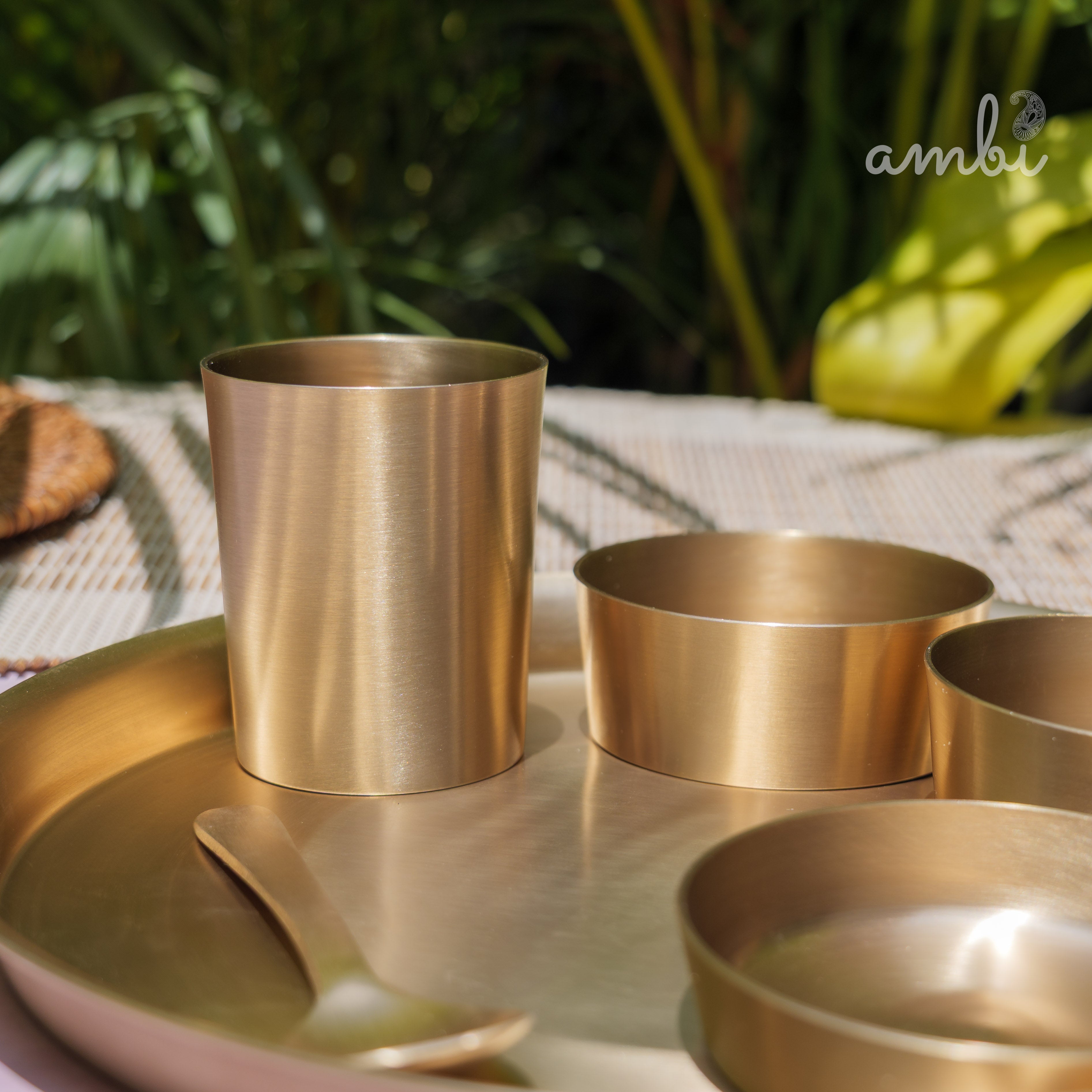 Ambi Pure 100% Lead-Free Kansa 'Ultra Sleek' Thali Set – 6 Pieces - Eating the Ayurvedic Way