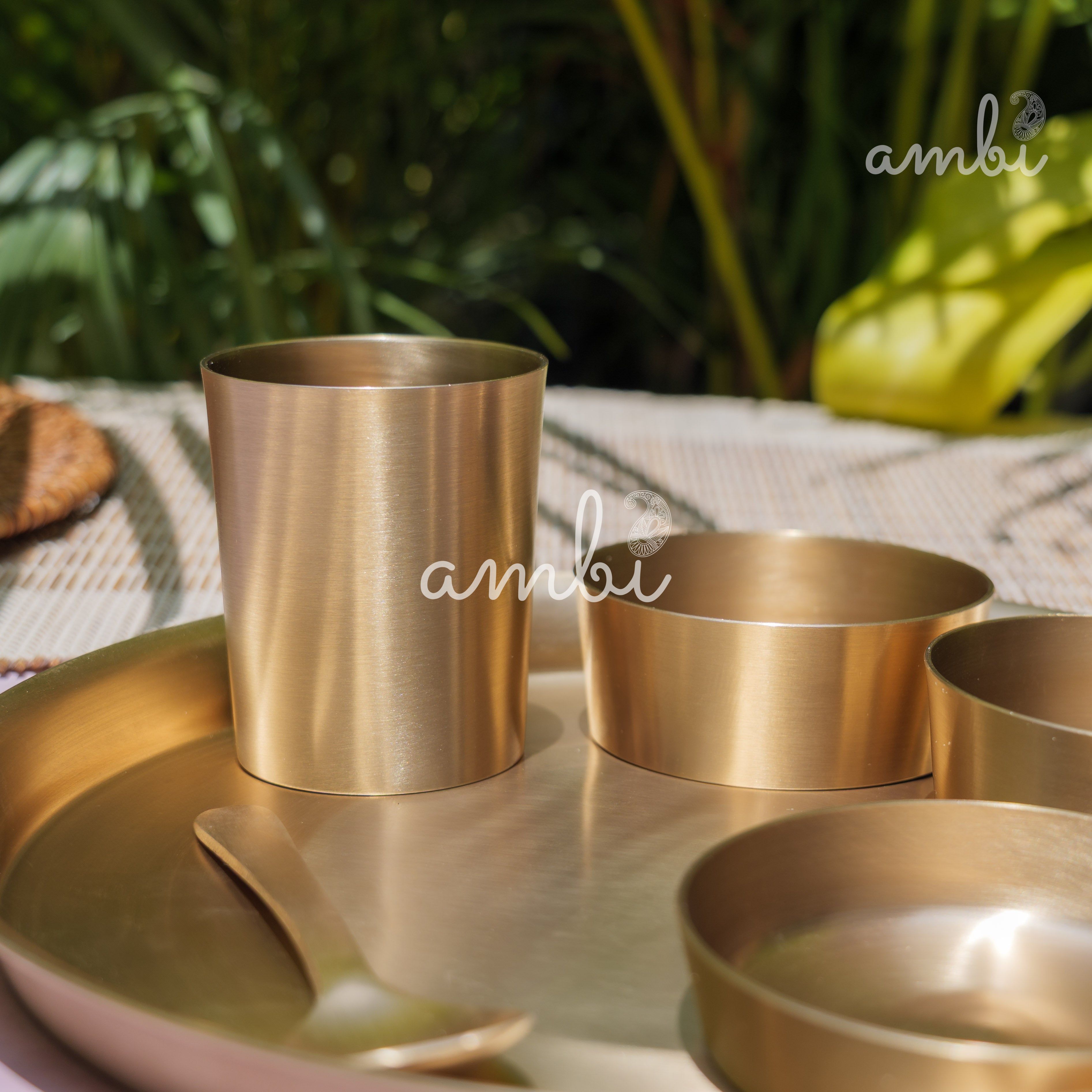 Ambi Pure 100% Lead-Free Kansa 'Ultra Sleek' Thali Set – 6 Pieces - Eating the Ayurvedic Way