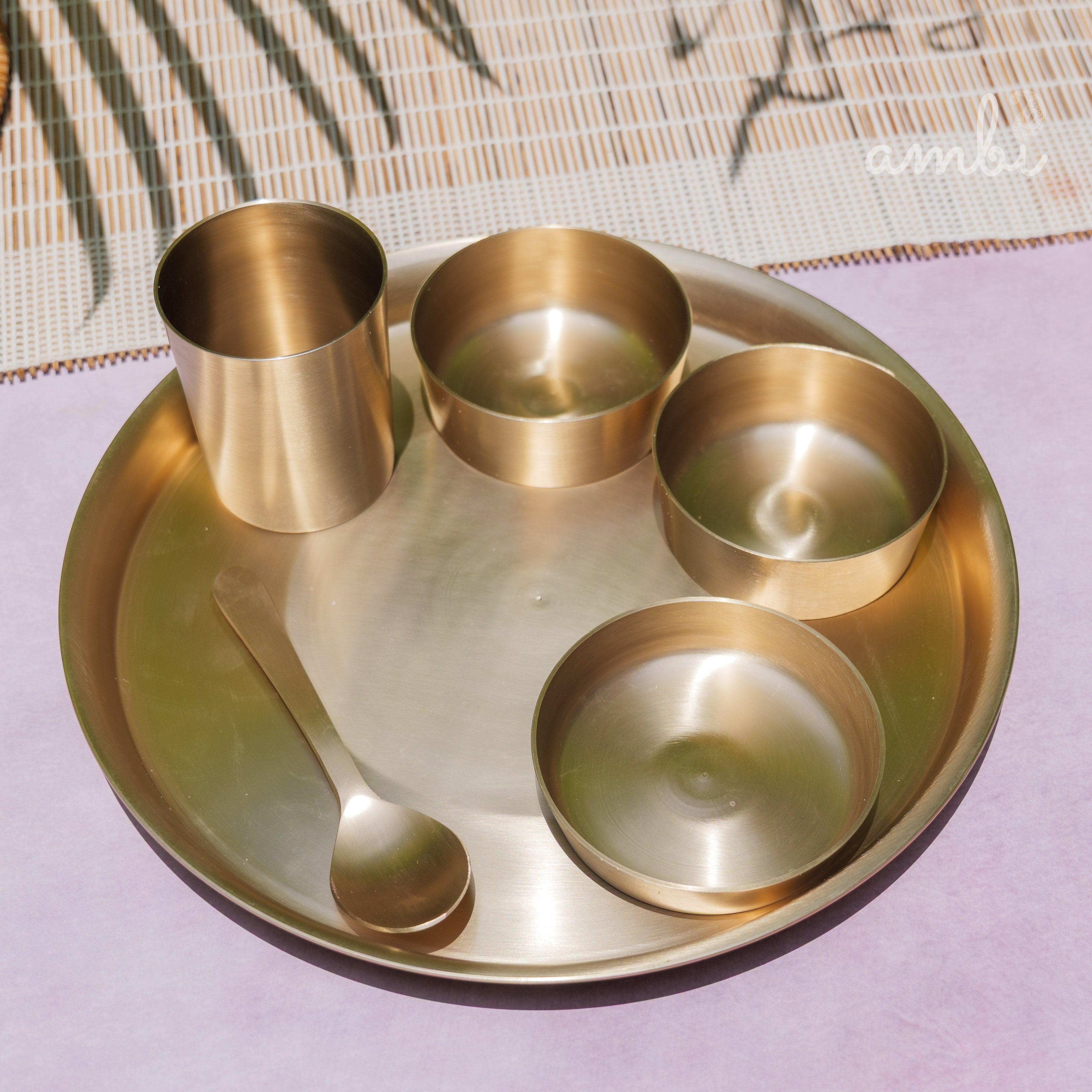 Ambi Pure 100% Lead-Free Kansa 'Ultra Sleek' Thali Set – 6 Pieces - Eating the Ayurvedic Way