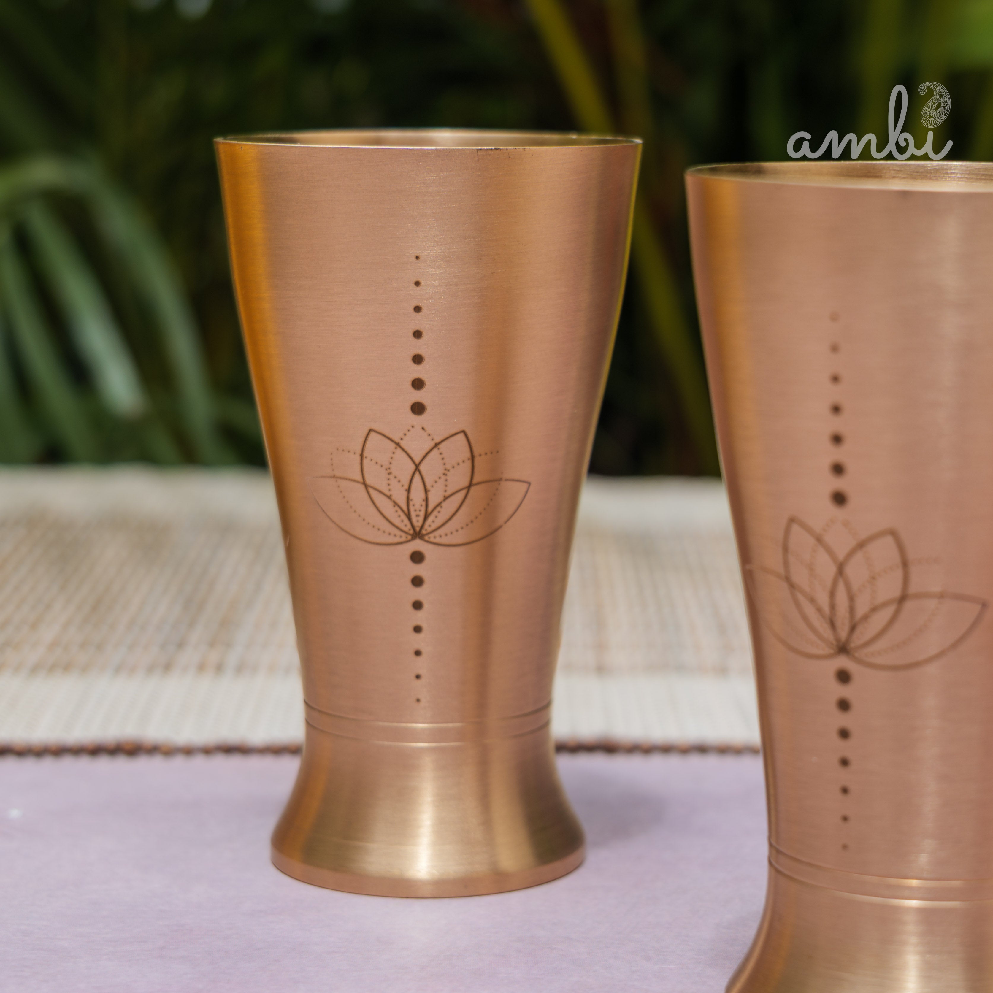 Ambi Gift Set – 2 Lead-Free, 100% Pure Kansa Etched Glasses – Zen Lotus