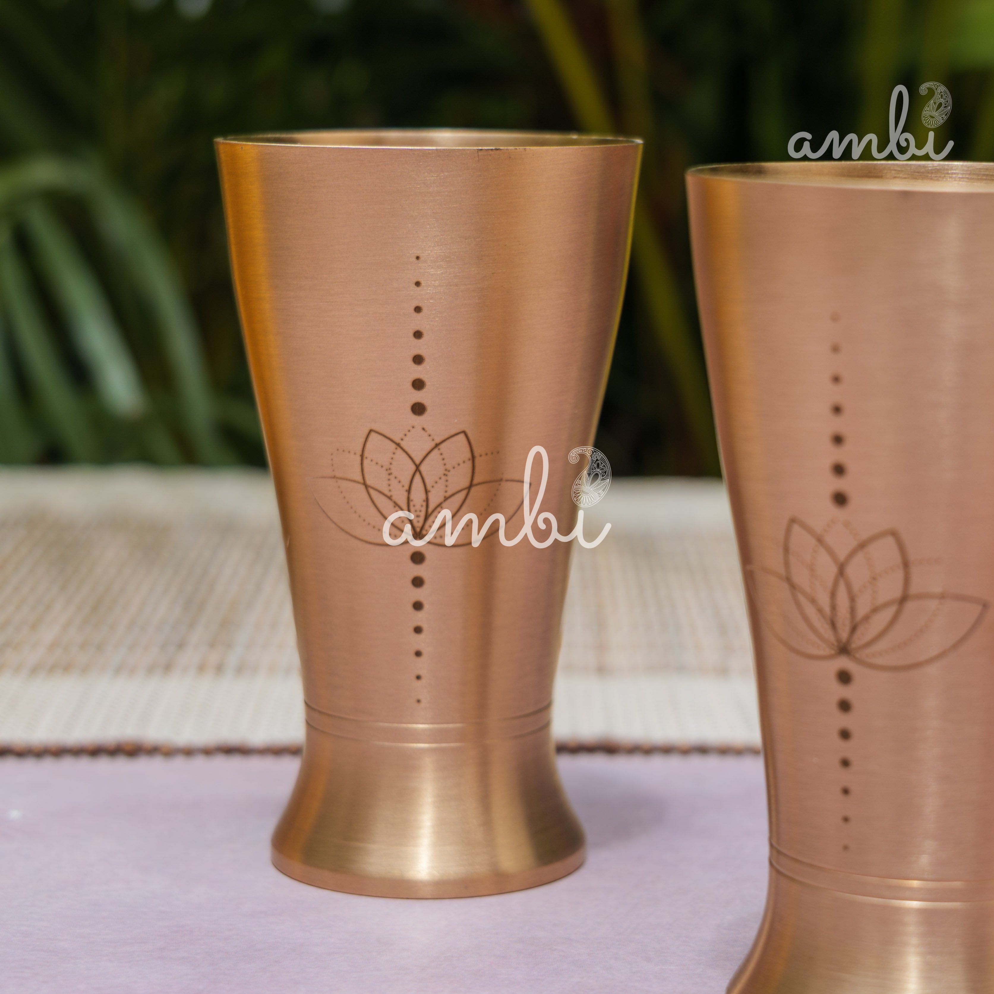 Ambi Gift Set – 2 Lead-Free, 100% Pure Kansa Etched Glasses – Zen Lotus