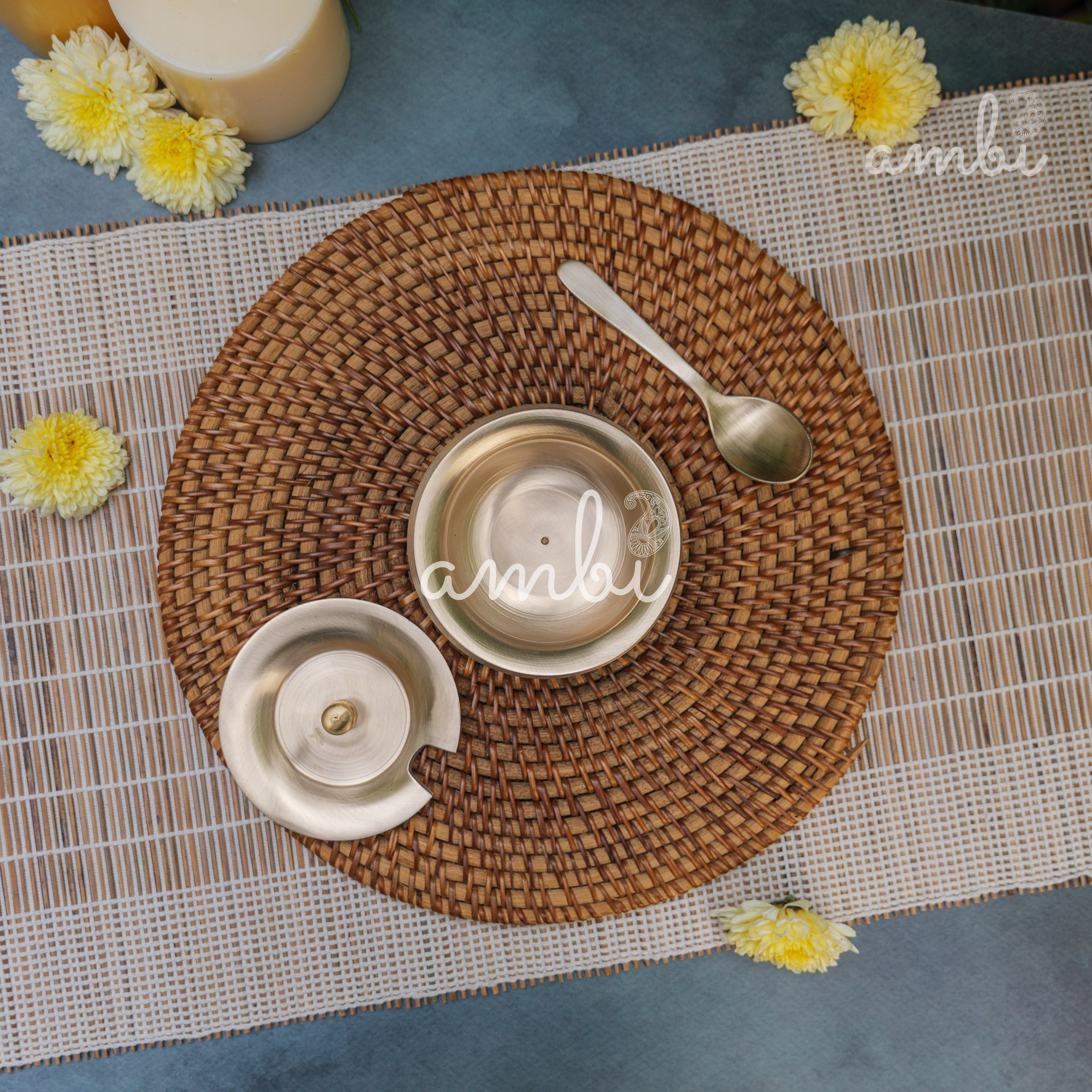 100% Pure Kansa Ghee Pot (Matte) With Spoon - 350 ML - Heavy Make