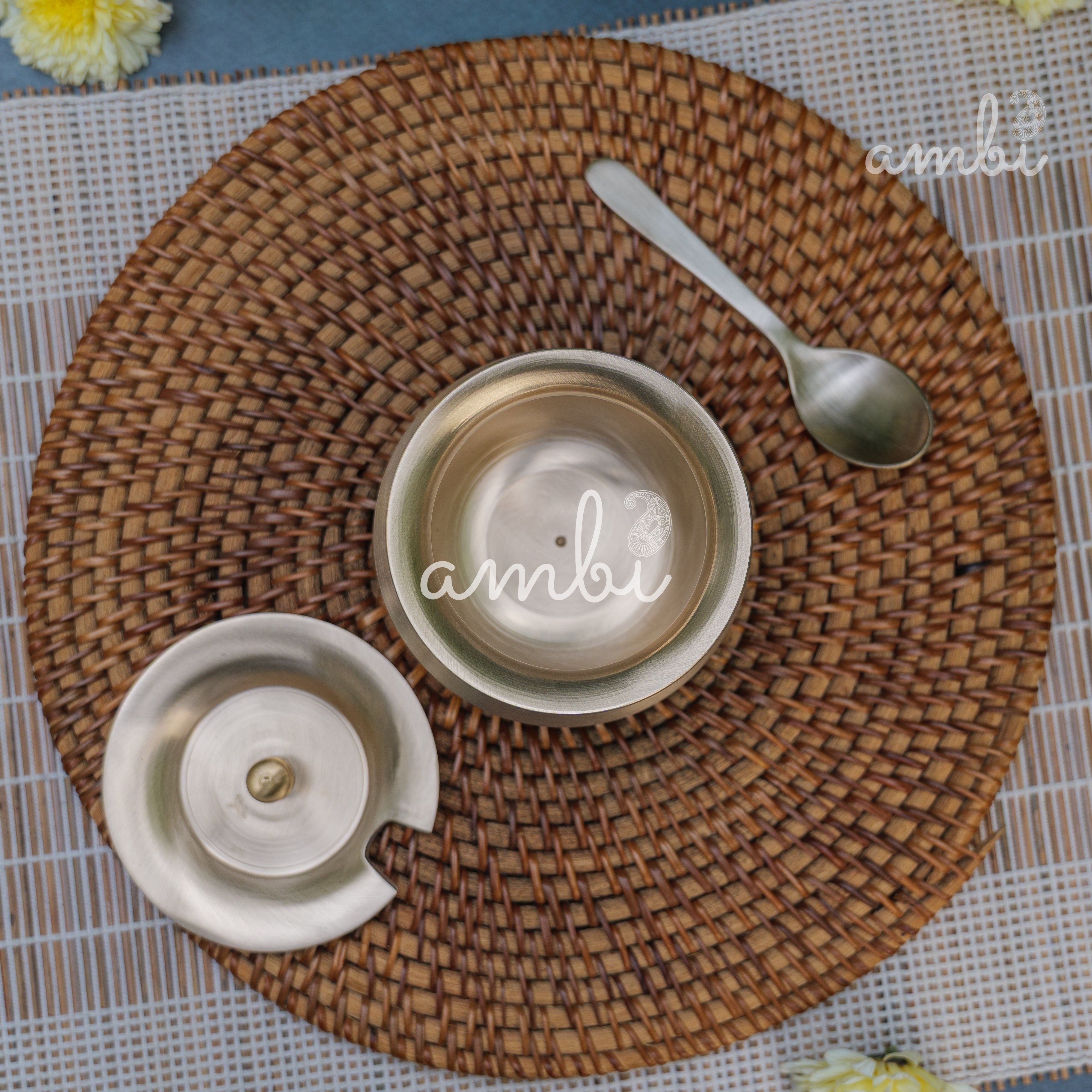 100% Pure Kansa Ghee Pot (Matte) With Spoon - 350 ML - Heavy Make