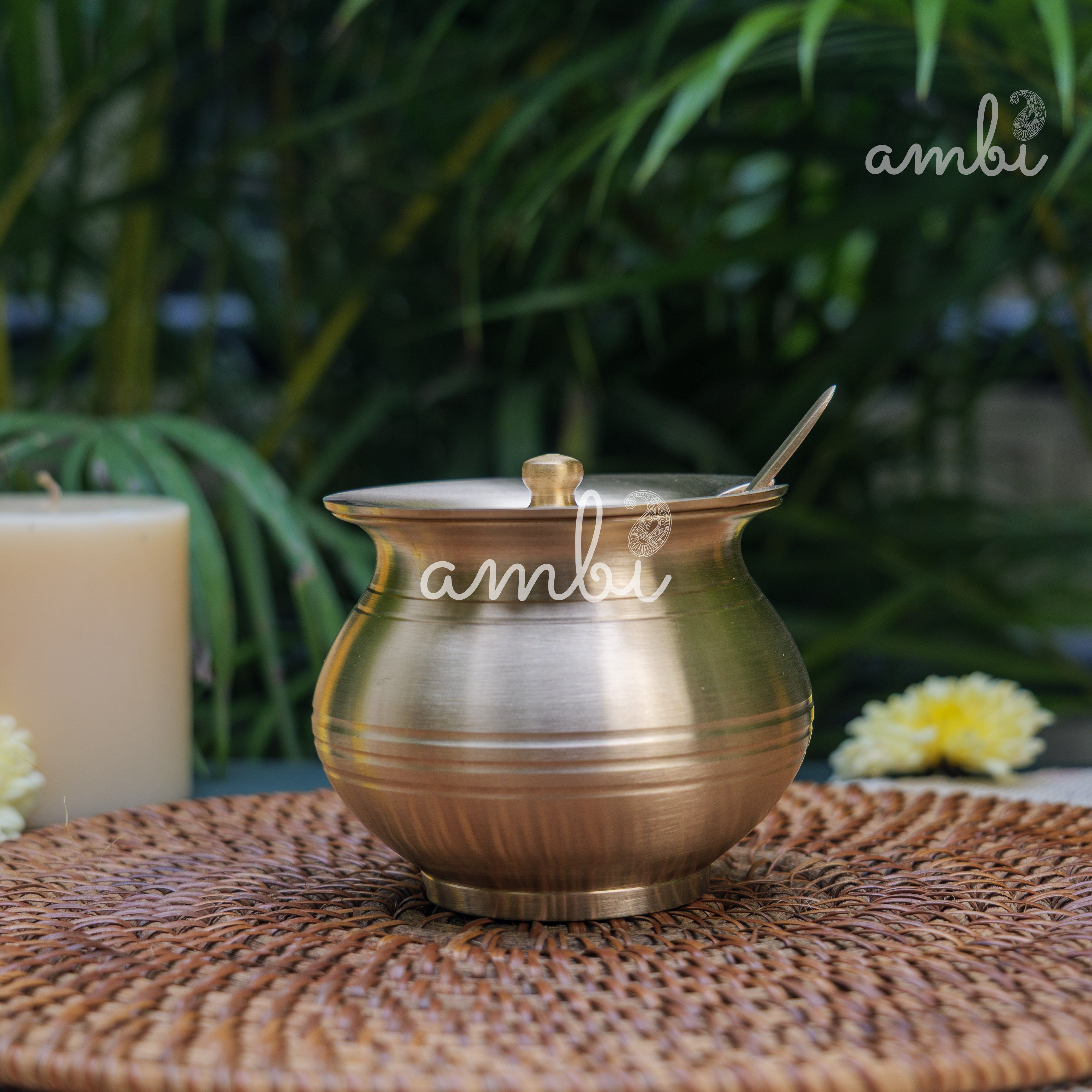 100% Pure Kansa Ghee Pot (Matte) With Spoon - 350 ML - Heavy Make