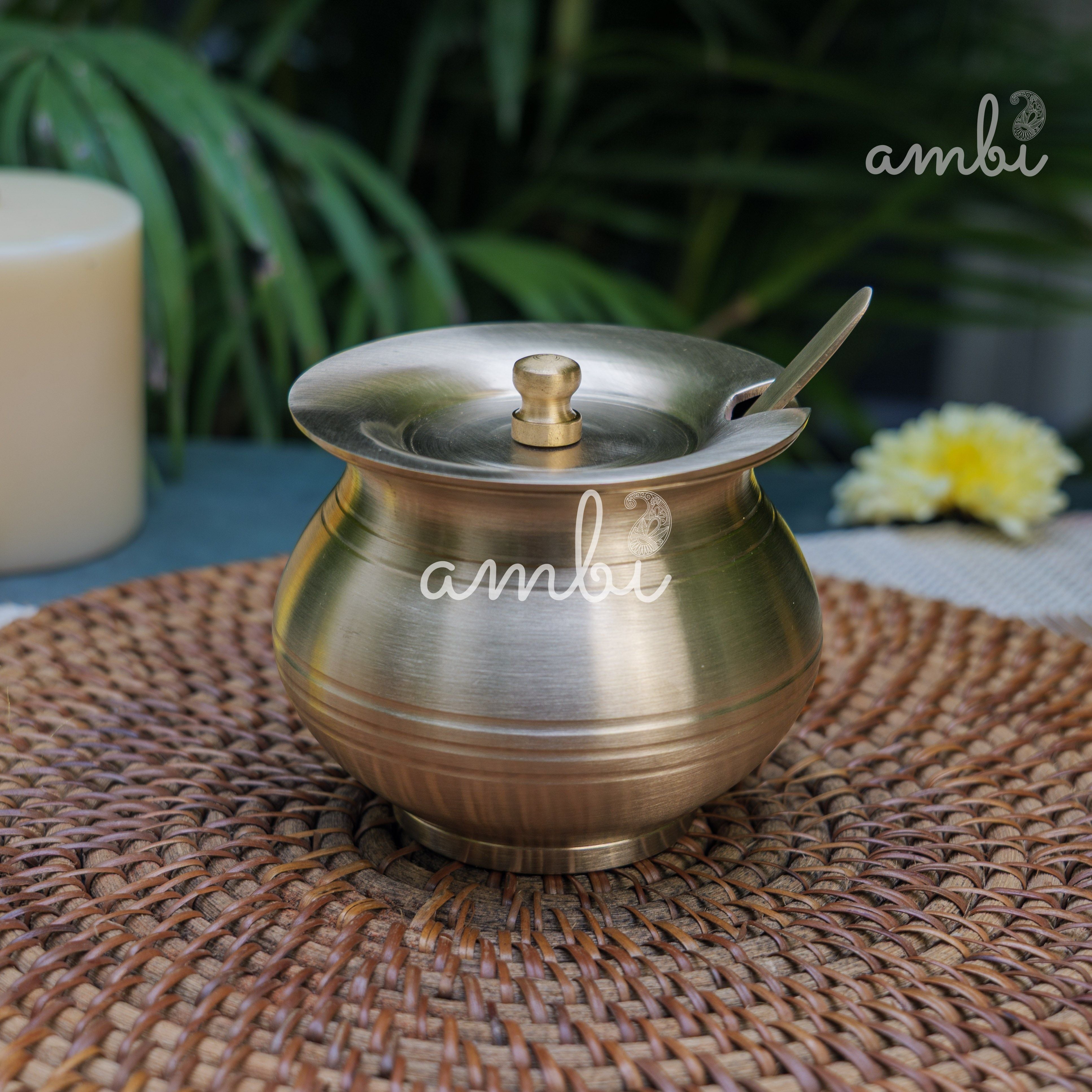 100% Pure Kansa Ghee Pot (Matte) With Spoon - 350 ML - Heavy Make