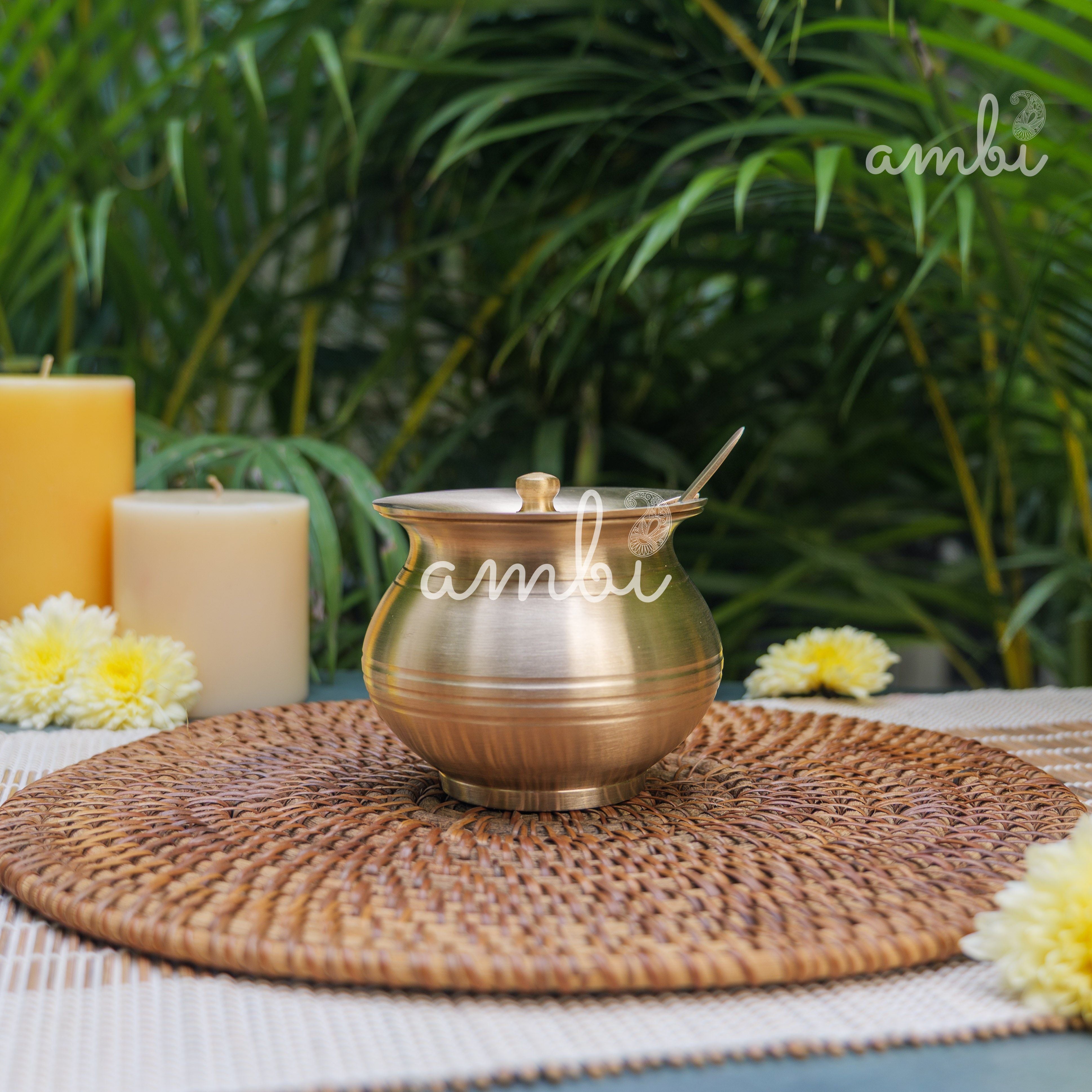 100% Pure Kansa Ghee Pot (Matte) With Spoon - 350 ML - Heavy Make