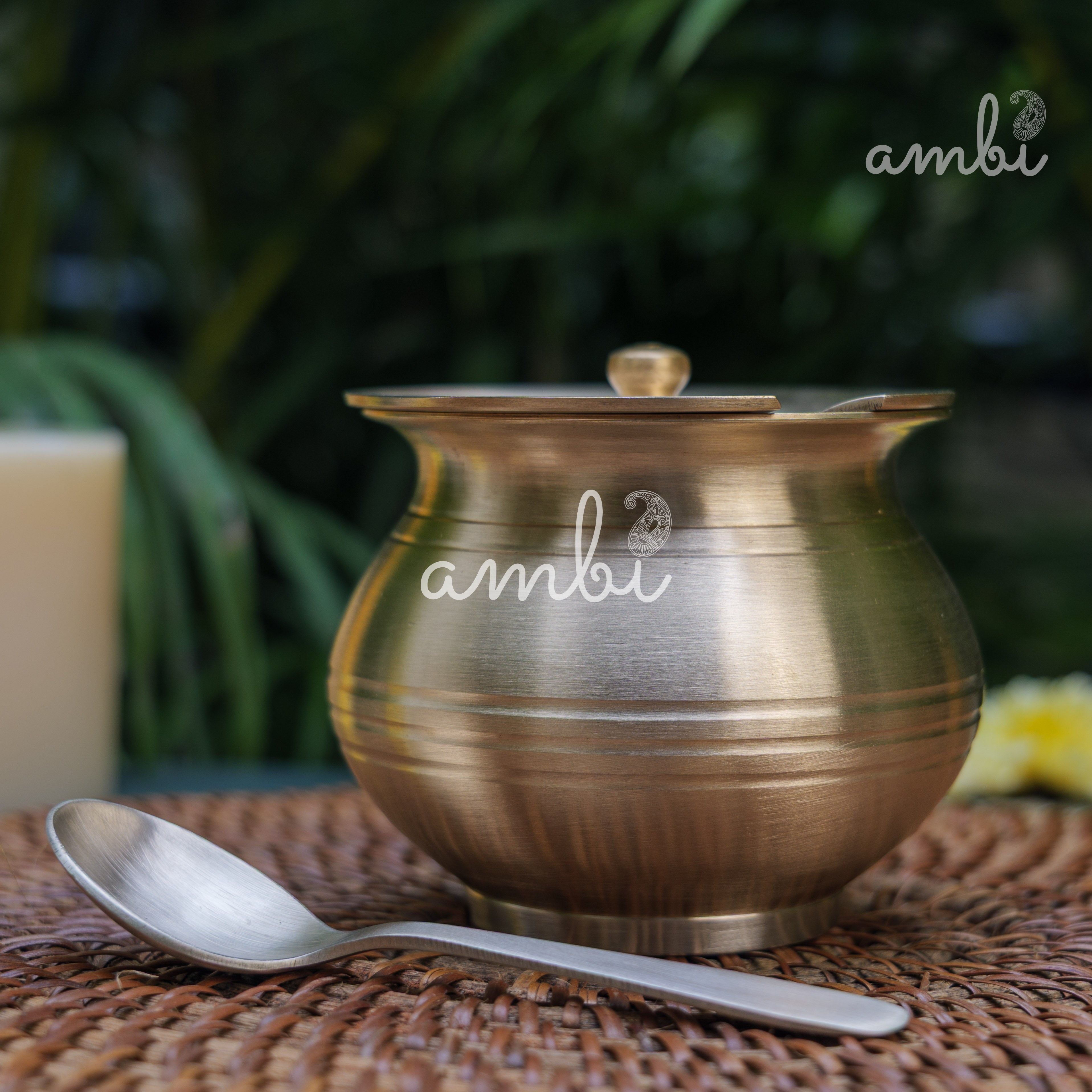 100% Pure Kansa Ghee Pot (Matte) With Spoon - 350 ML - Heavy Make