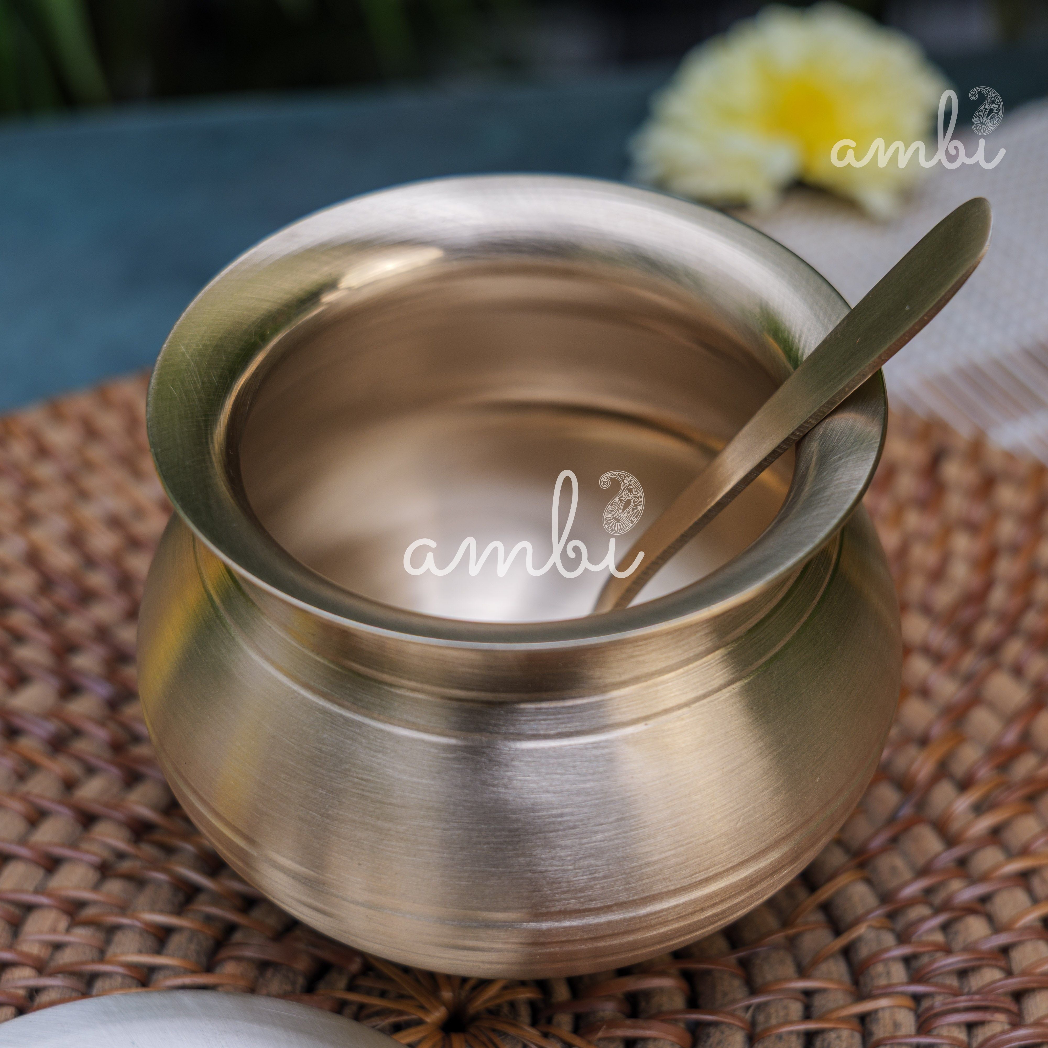 100% Pure Kansa Ghee Pot (Matte) With Spoon - 350 ML - Heavy Make