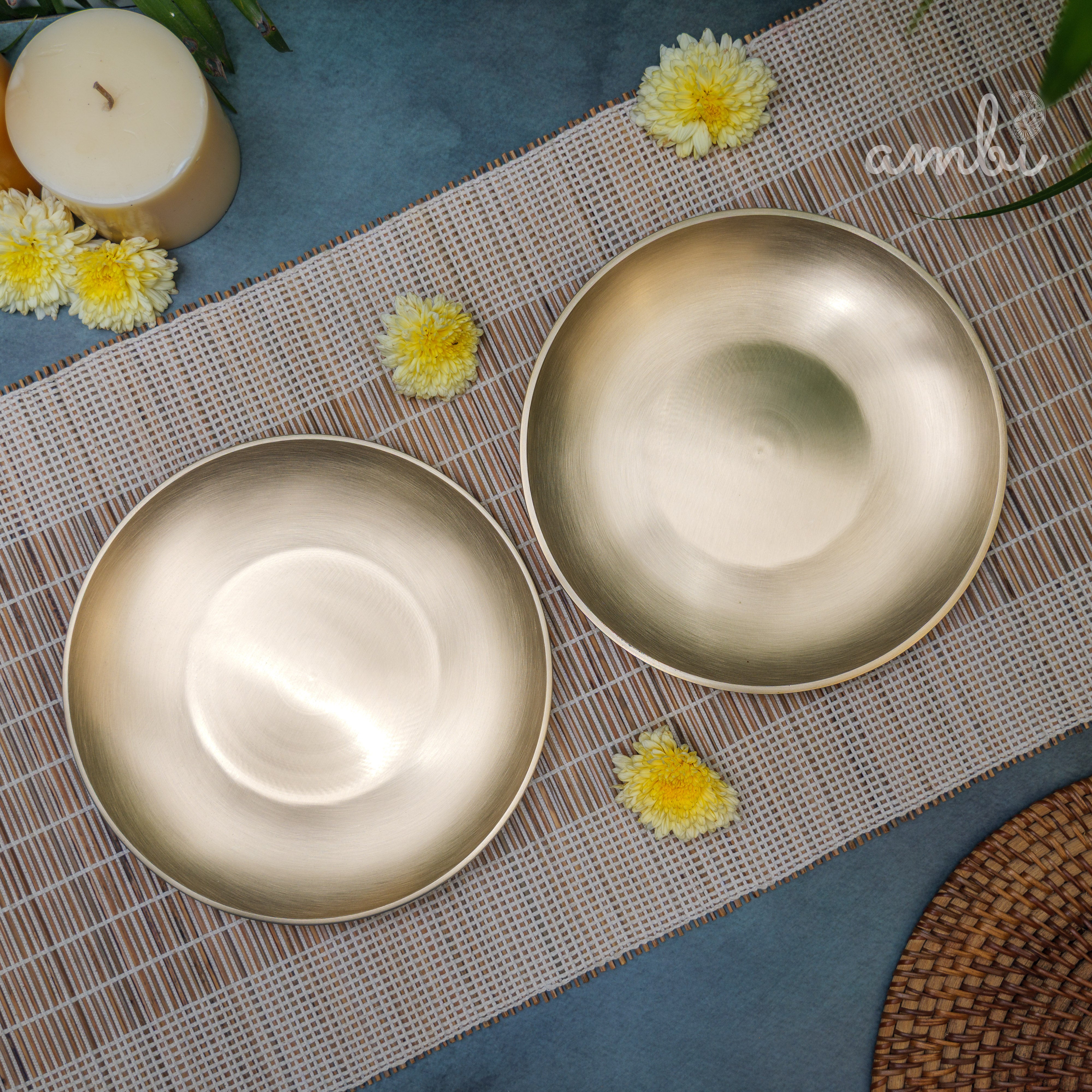 AMBI 100% Pure Lead Free Kansa Quarter Plate Handcrafted, Durable, Elegant Plate - Set of 2