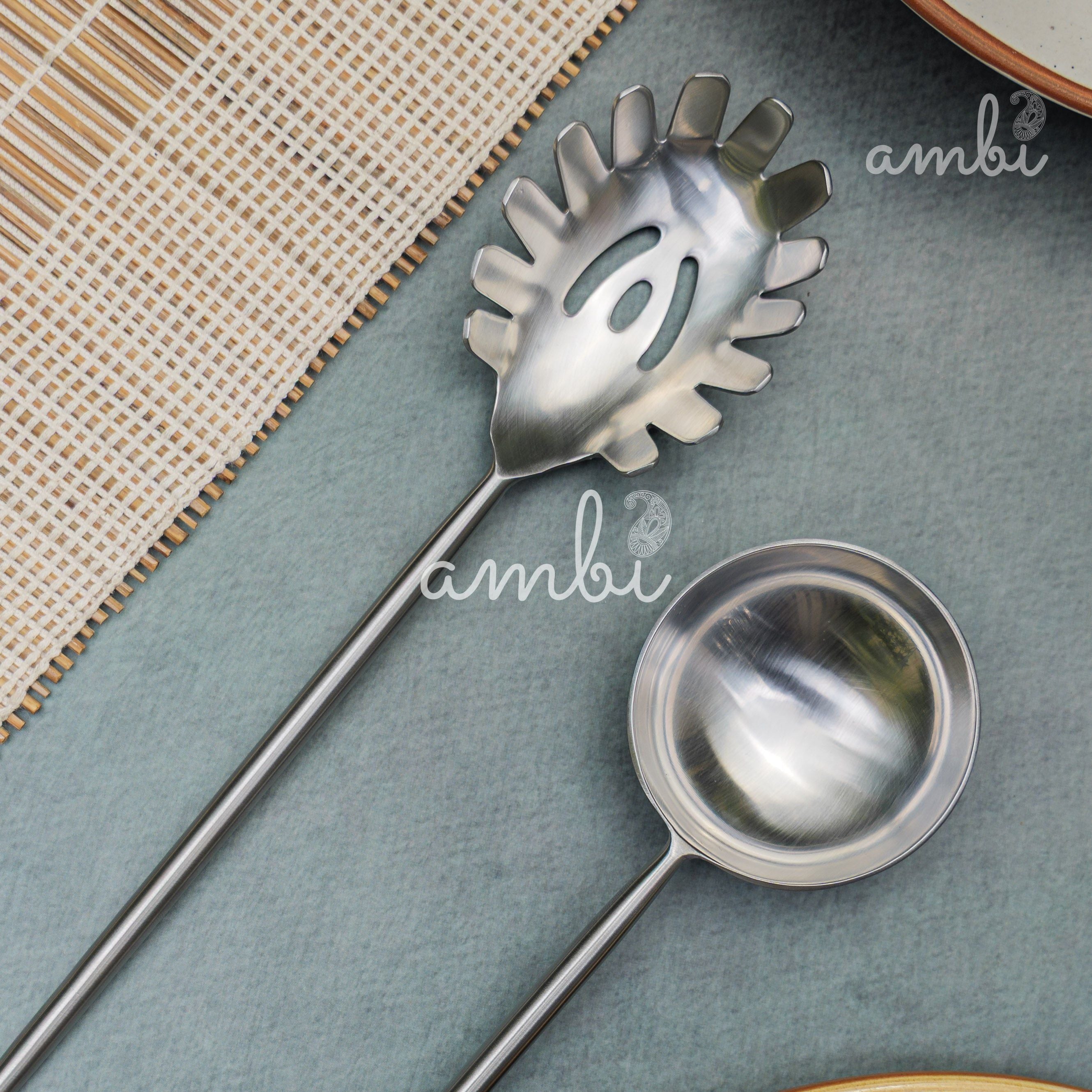 Pair of Exquisite Steel Ladle & Spaghetti Serving Spoon Set