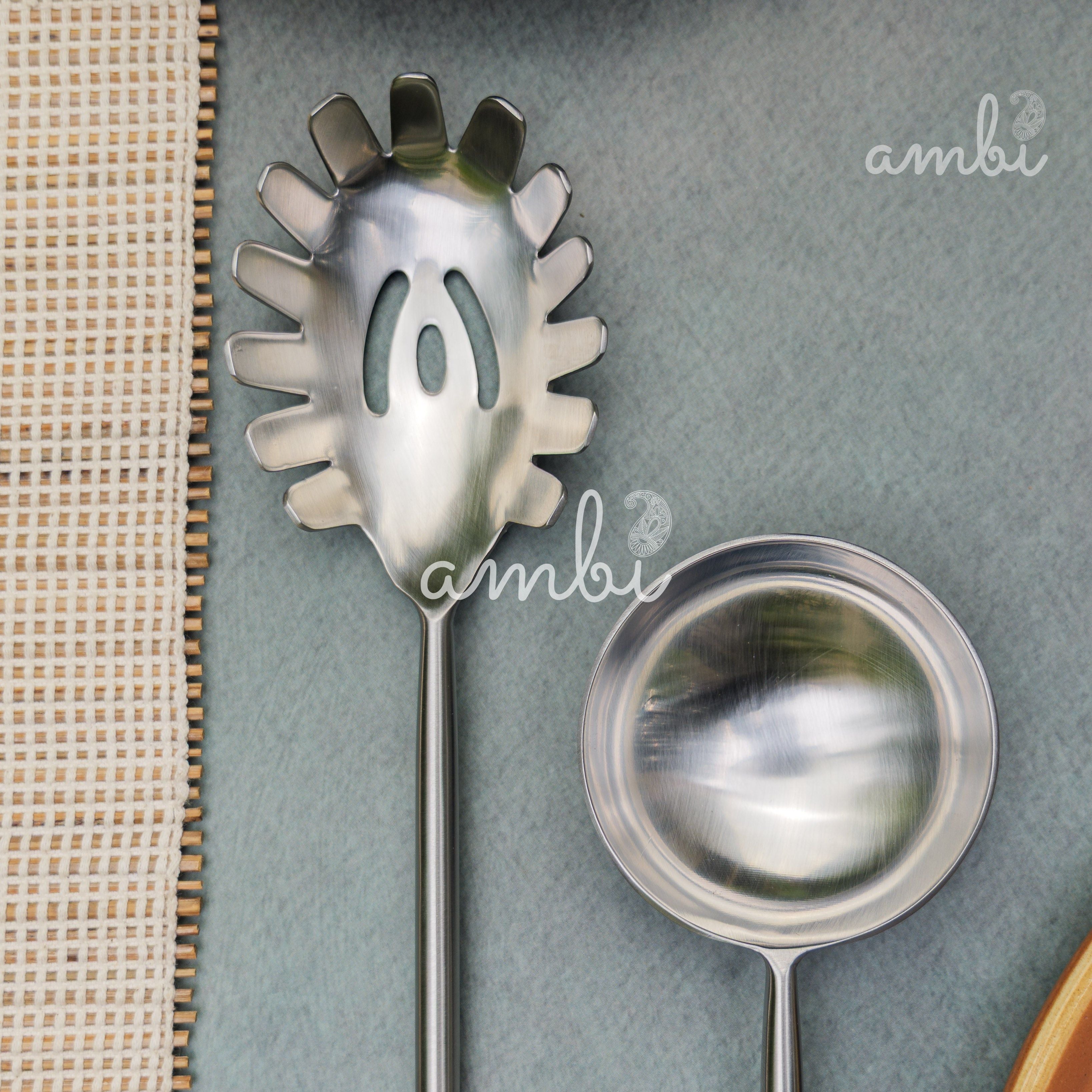 Pair of Exquisite Steel Ladle & Spaghetti Serving Spoon Set