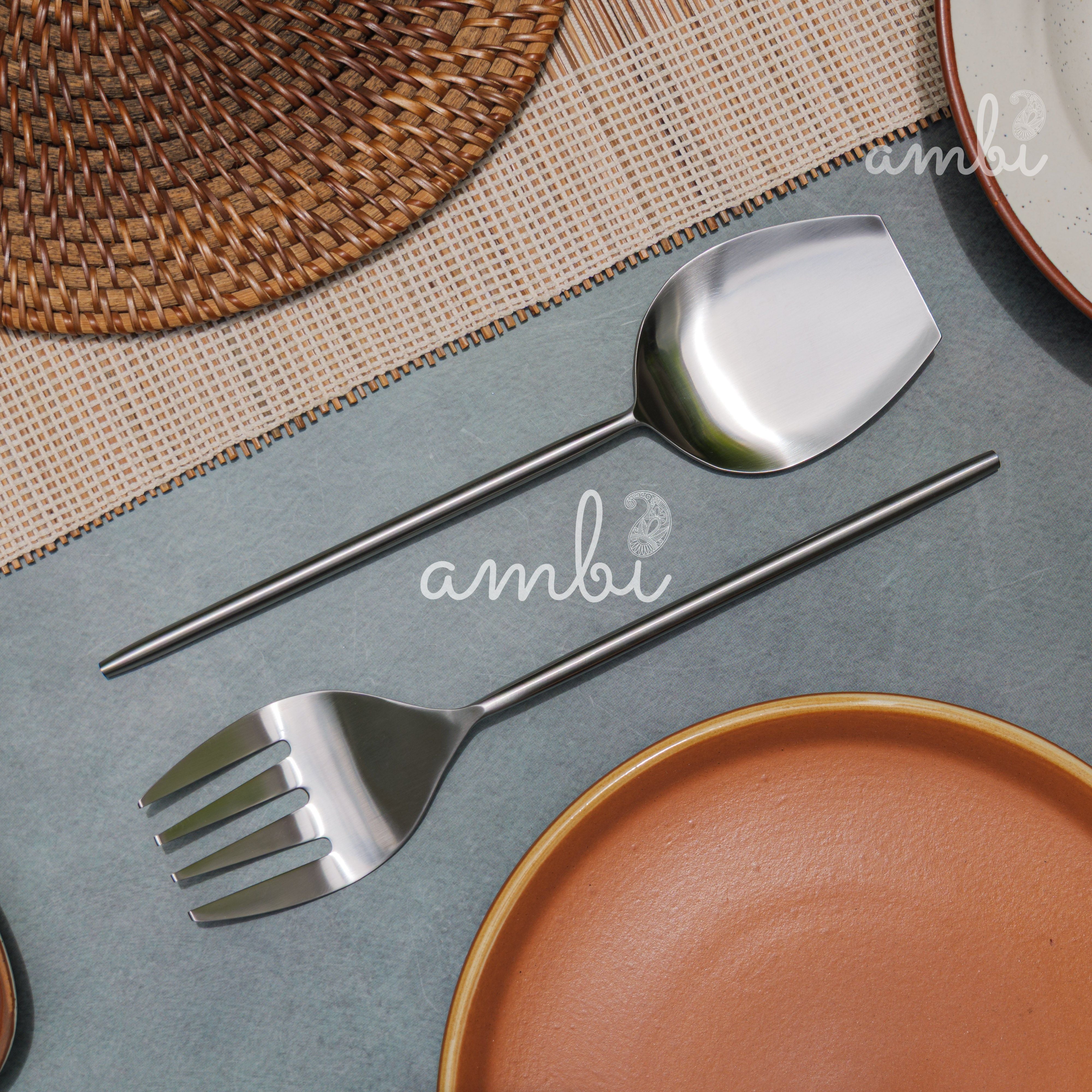 Ambi Virgin Steel Salad Server - Set of 2