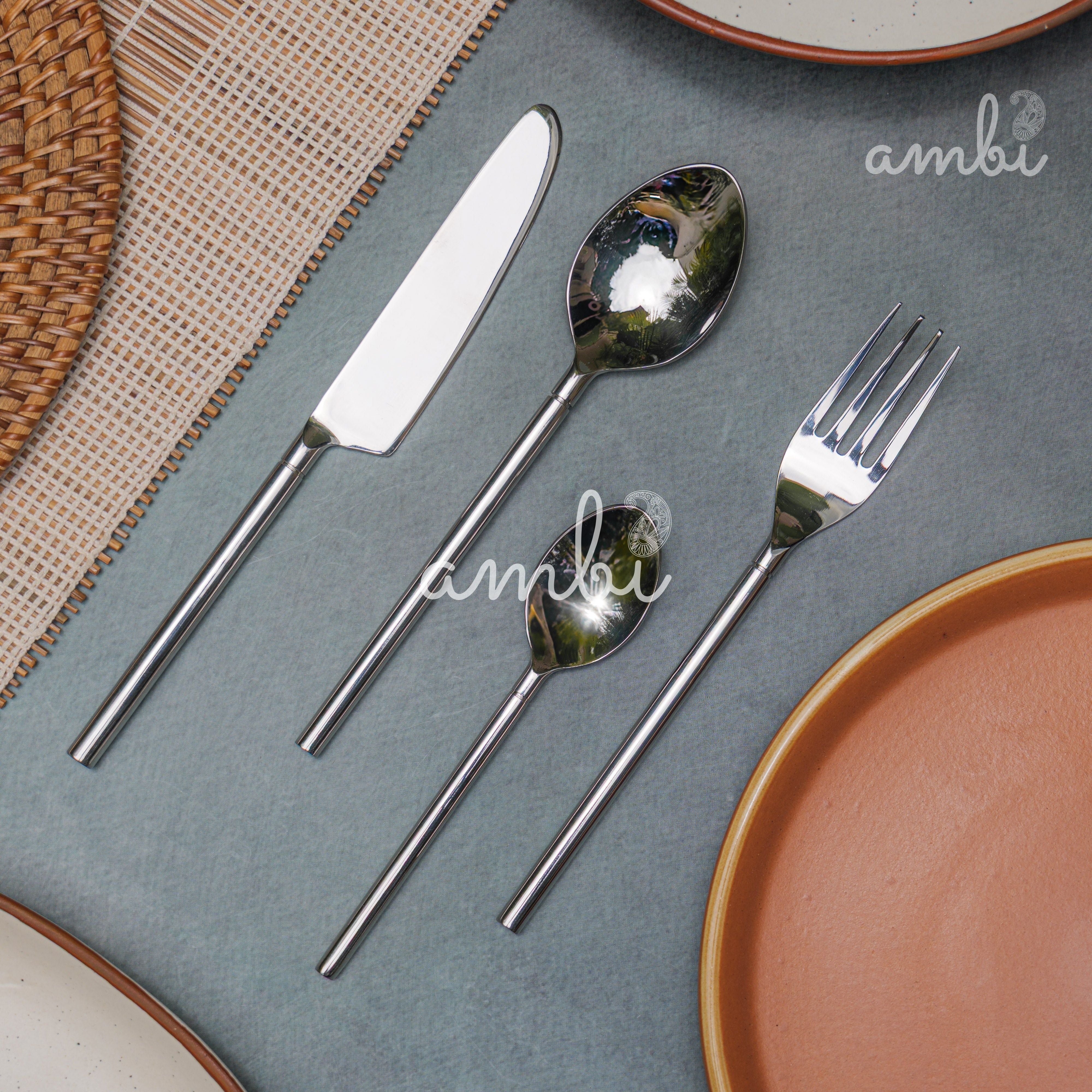 Handcrafted Heavy Steel Silver Cutlery Set of 4