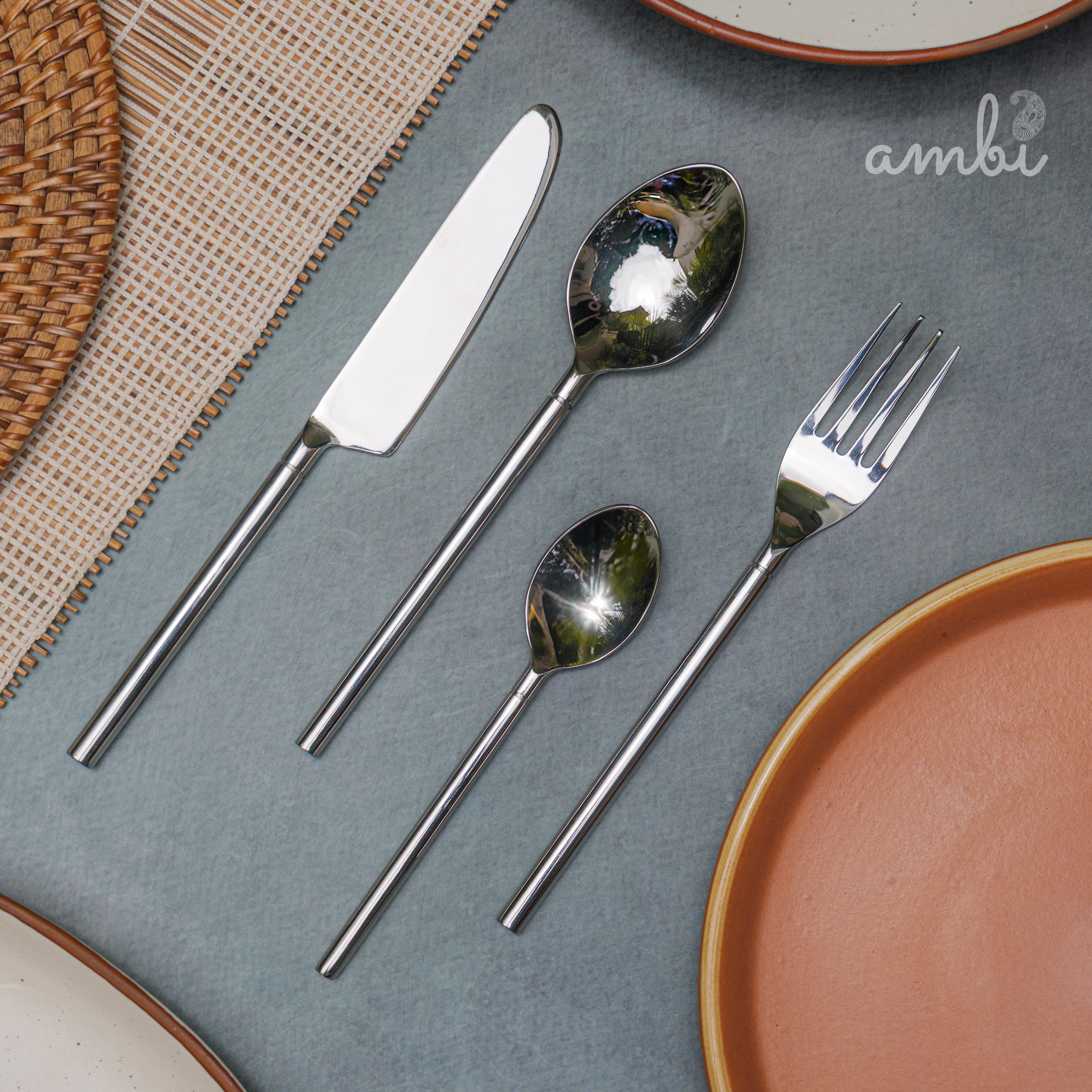 Handcrafted Heavy Steel Silver Cutlery Set of 4
