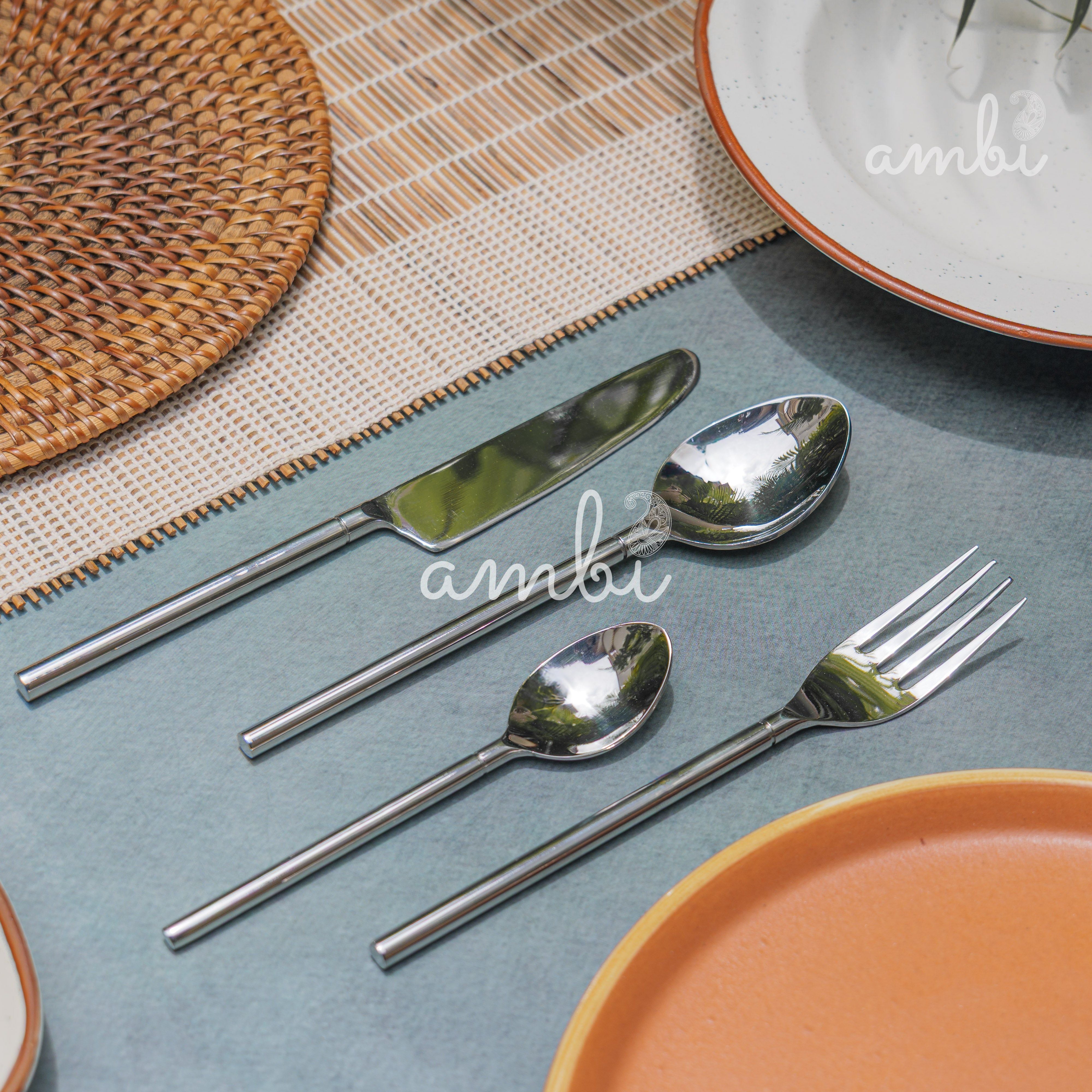 Handcrafted Heavy Steel Silver Cutlery Set of 4