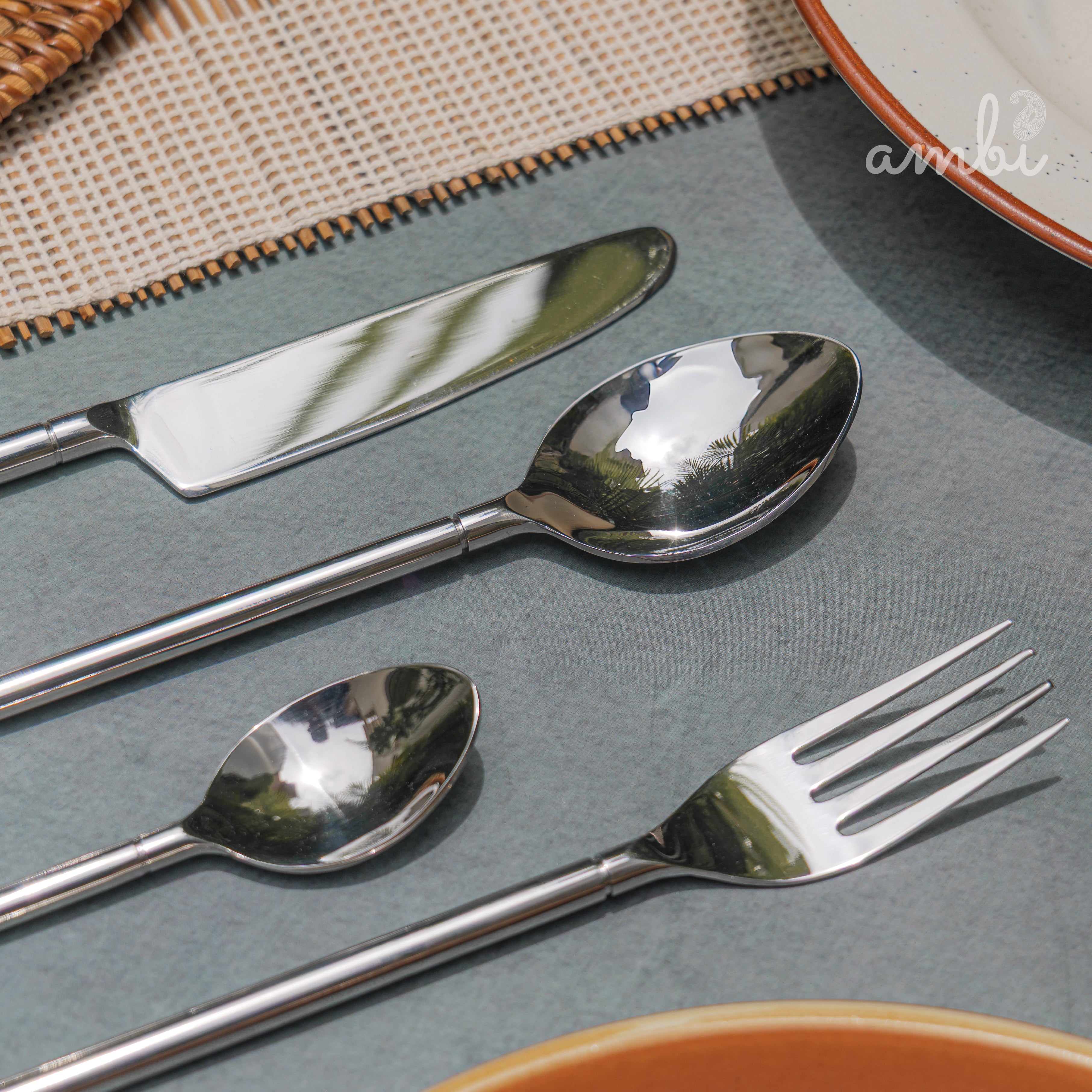 Handcrafted Heavy Steel Silver Cutlery Set of 4