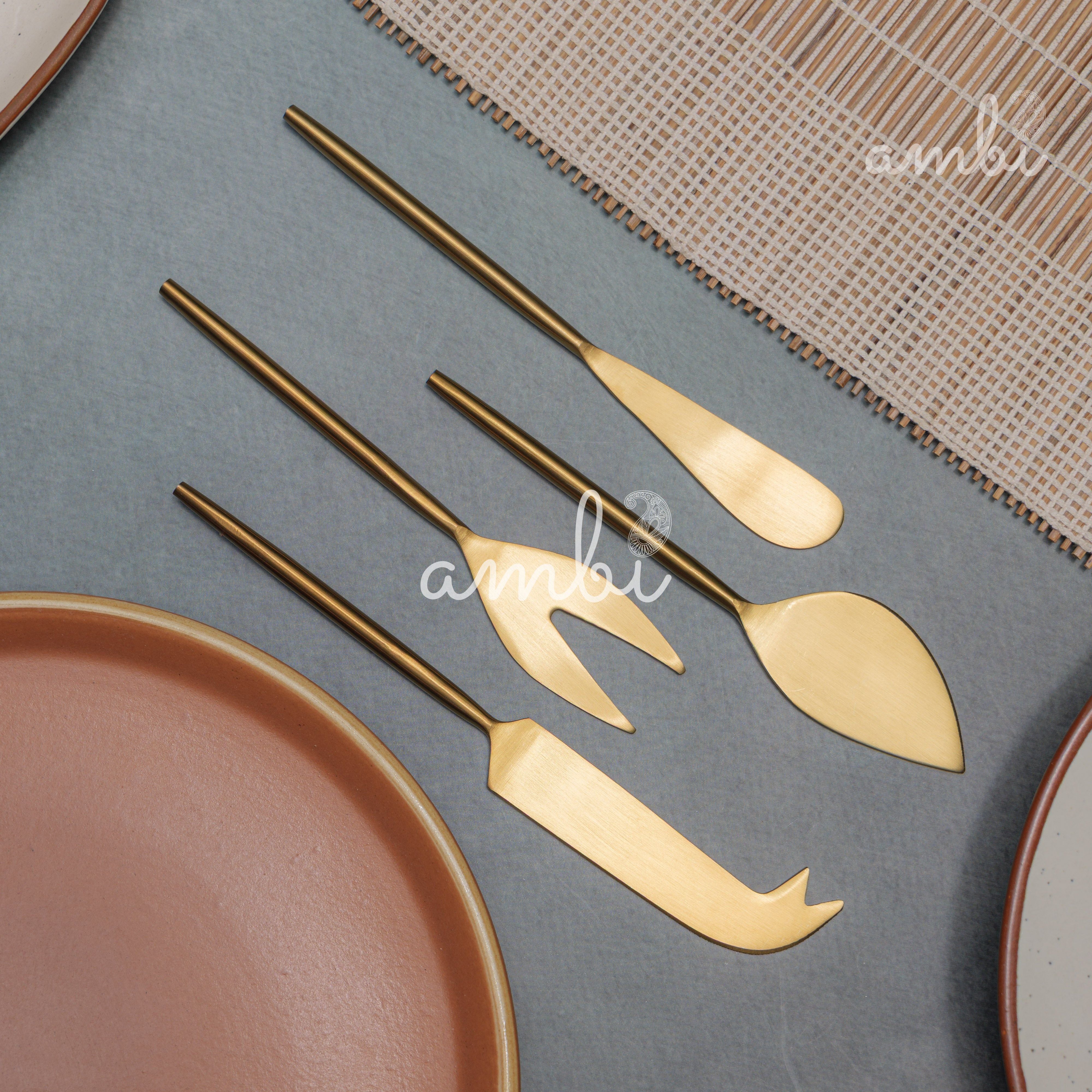 Exquisite Brass Cheese Knives Cutlery Set of 4