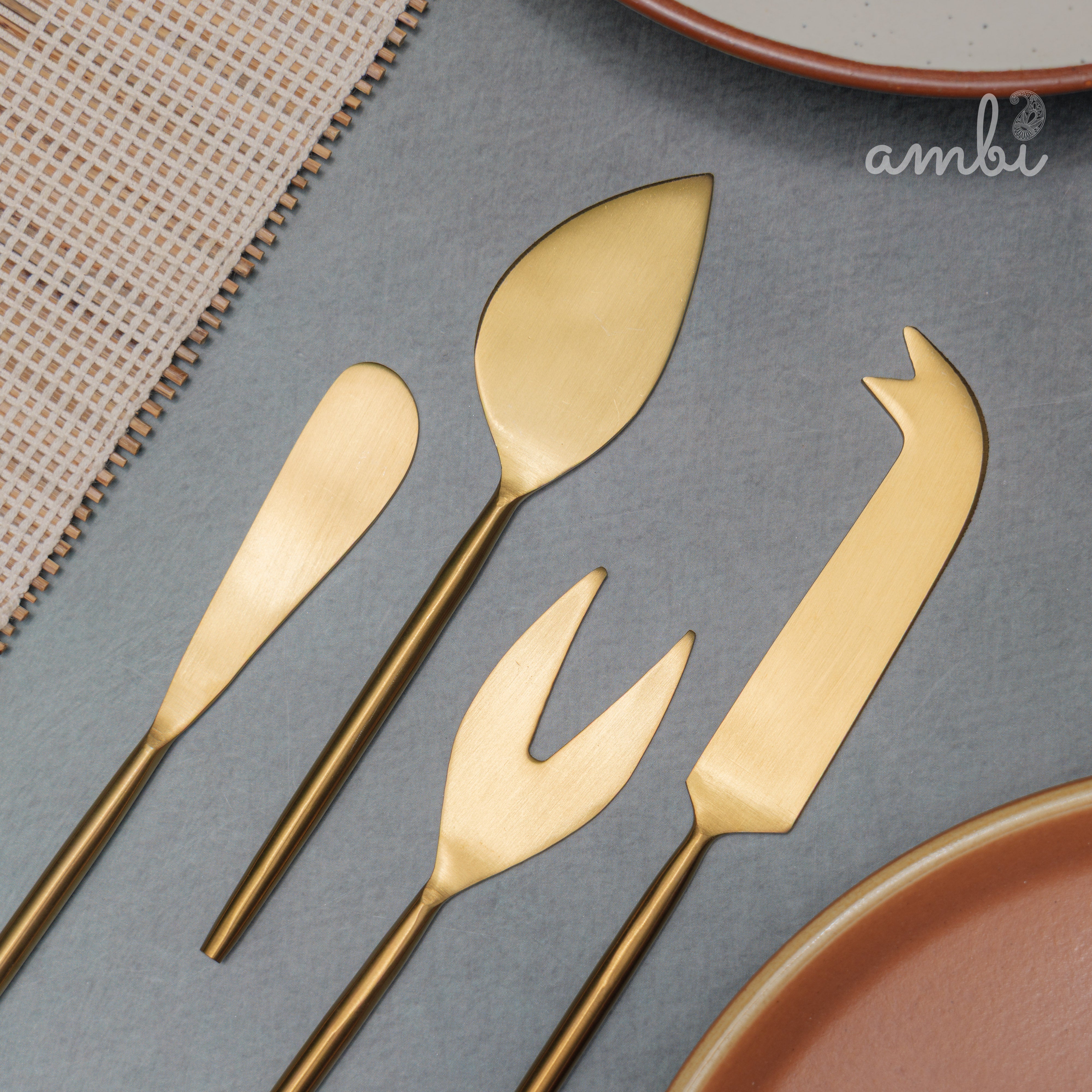 Exquisite Brass Cheese Knives Cutlery Set of 4