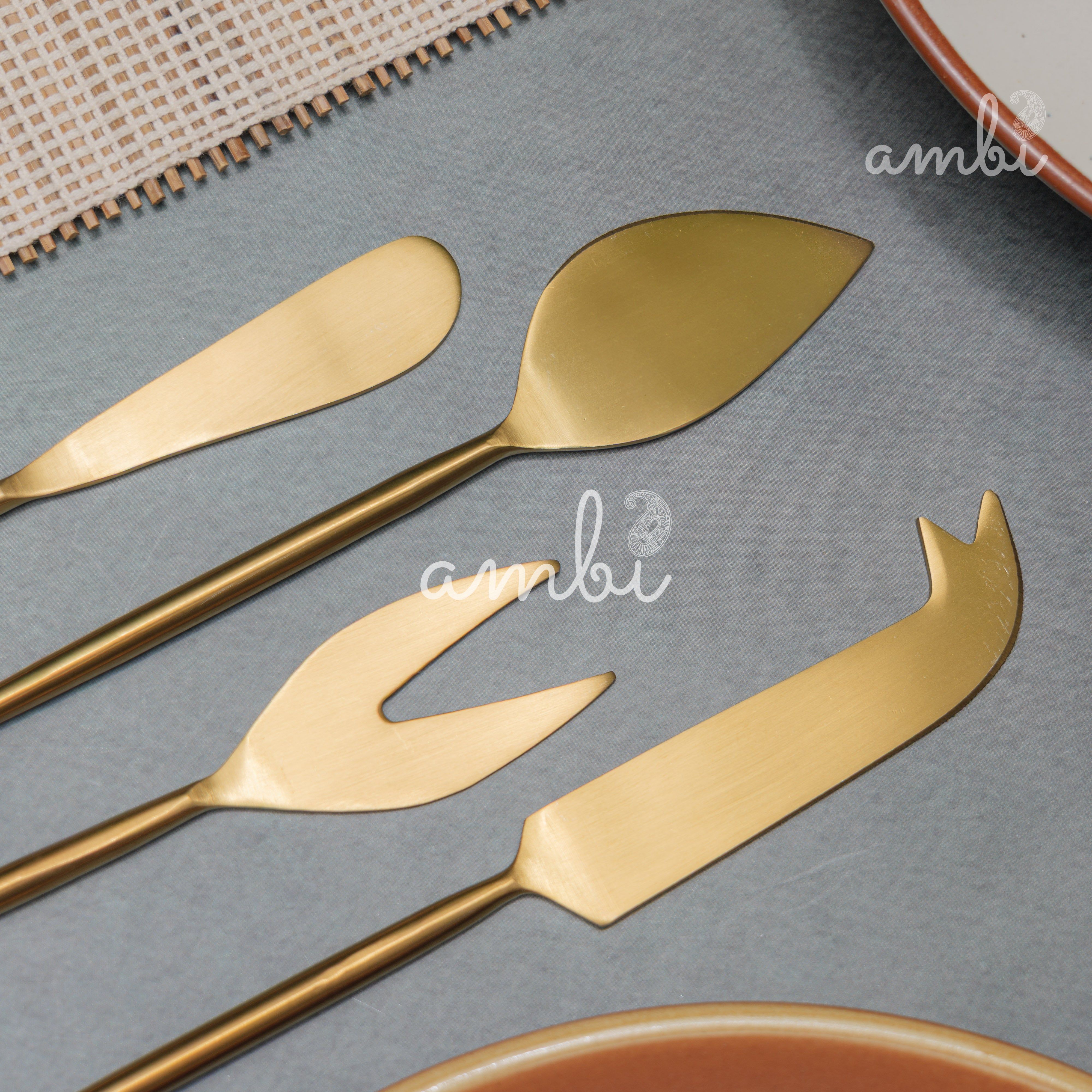 Exquisite Brass Cheese Knives Cutlery Set of 4