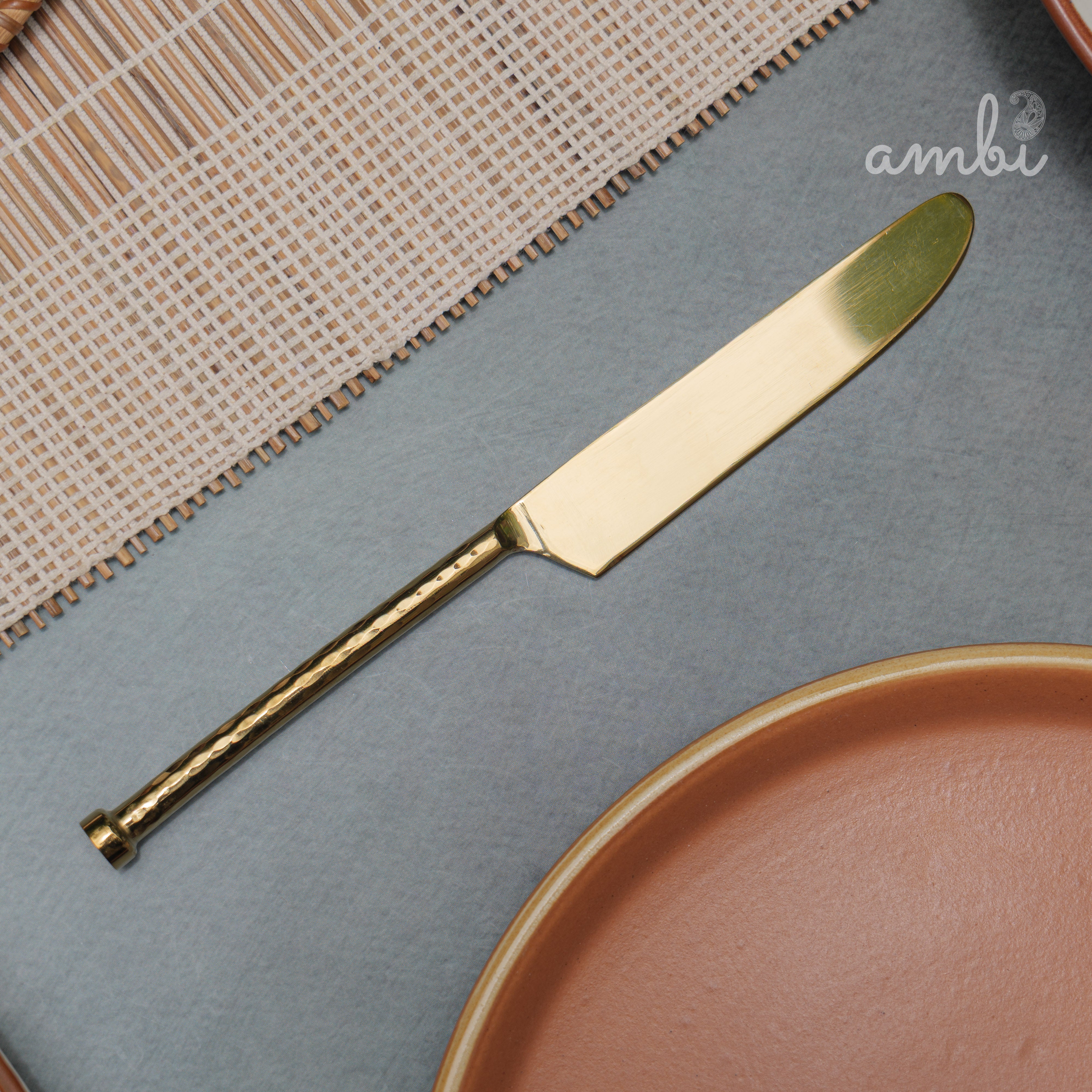 Elegant Handcrafted Heavy Pure Brass Plated Heavy Steel Cutlery Set of 5